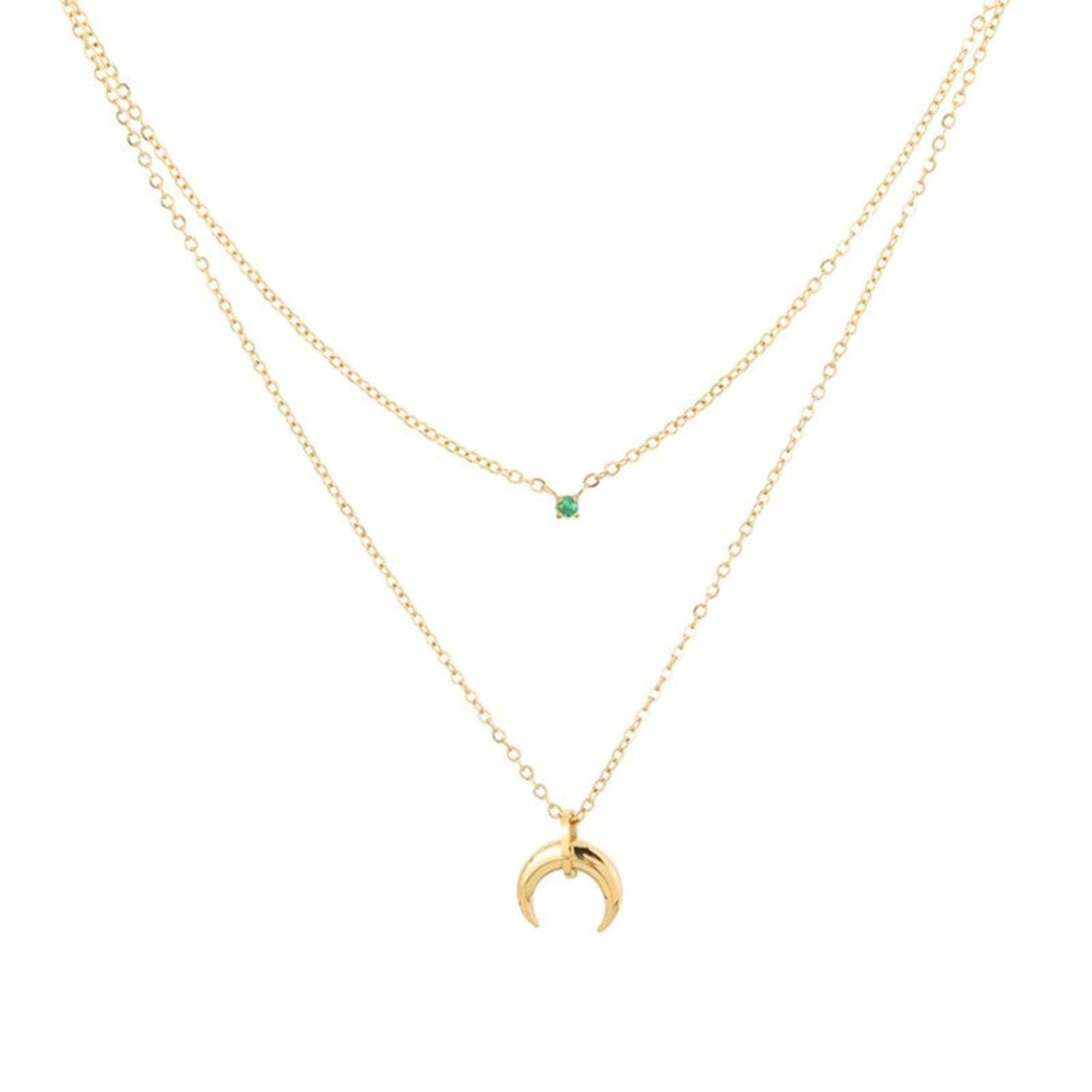 Gold Emerald Moon Layered Necklace JLTN1868