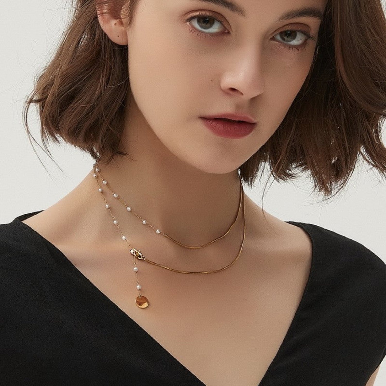 Gold Pearl Snake Layered Necklace JLTN1869