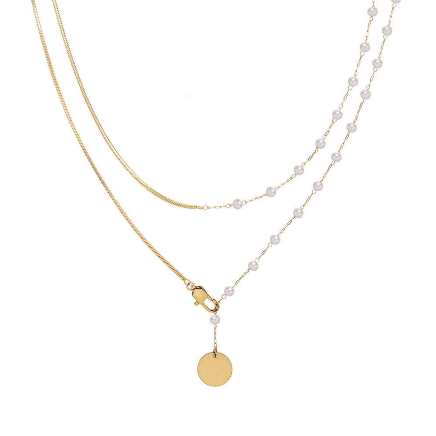 Gold Pearl Snake Layered Necklace JLTN1869
