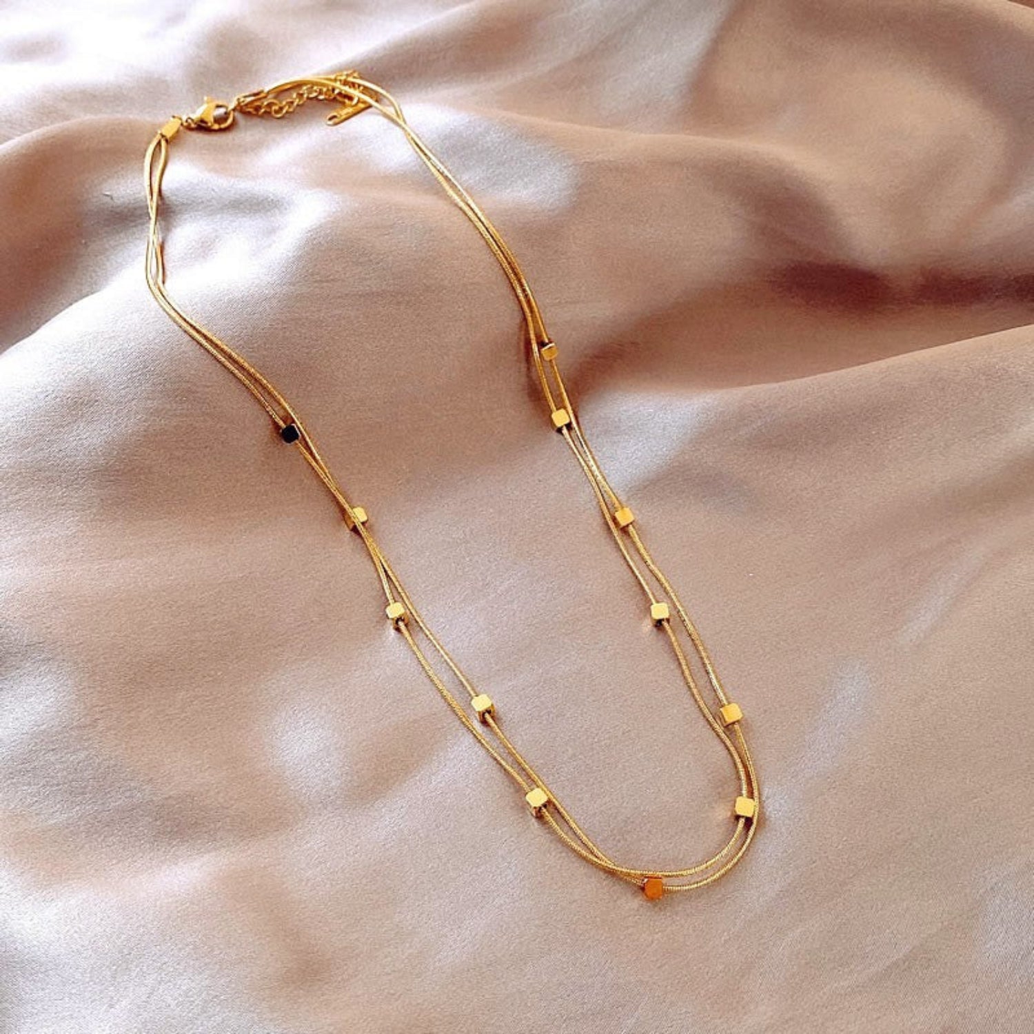 Gold Square Bead Layered Necklace JLTN1870