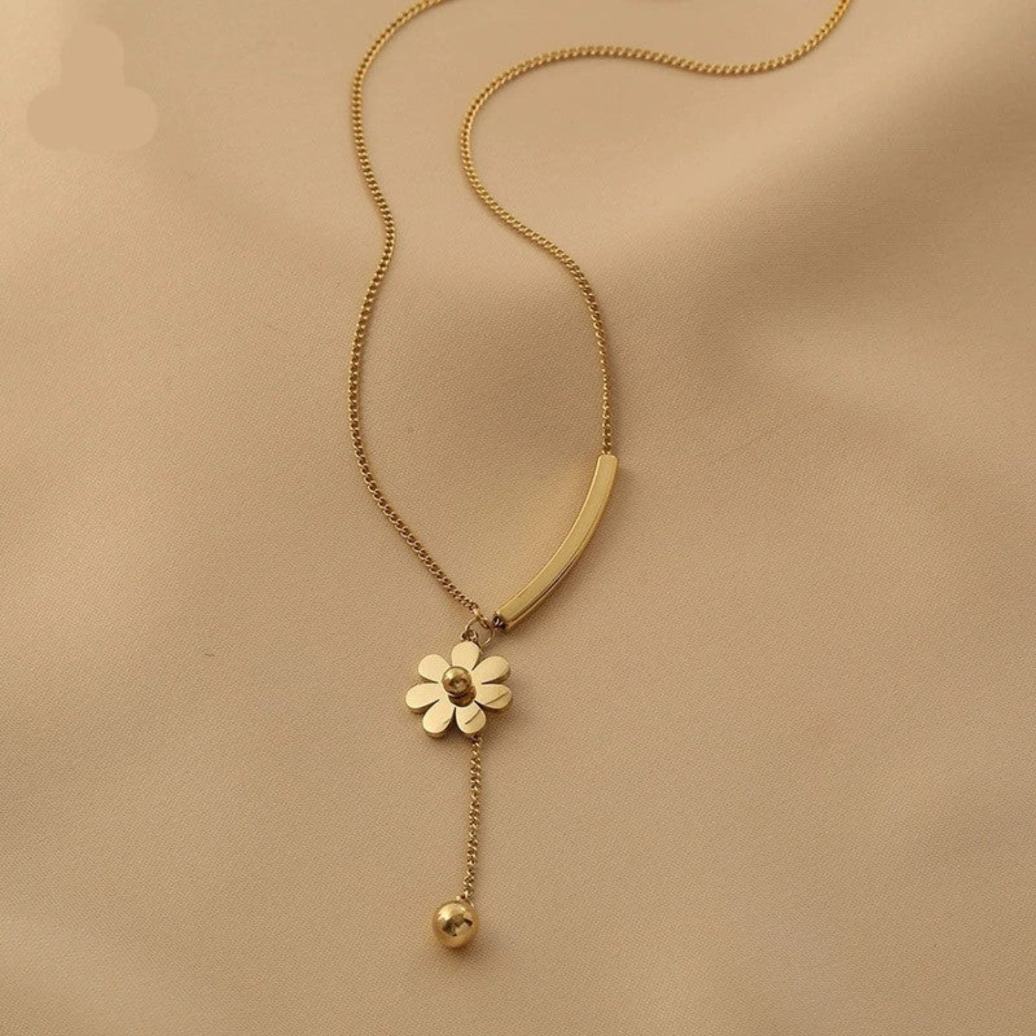 Gold Floral Tassel Drop Necklace JLTN1871