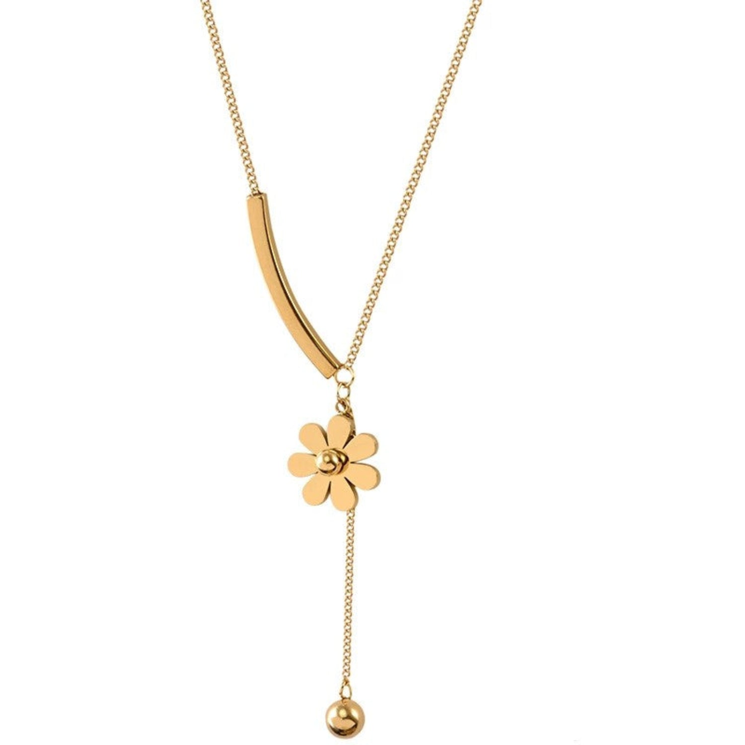 Gold Floral Tassel Drop Necklace JLTN1871