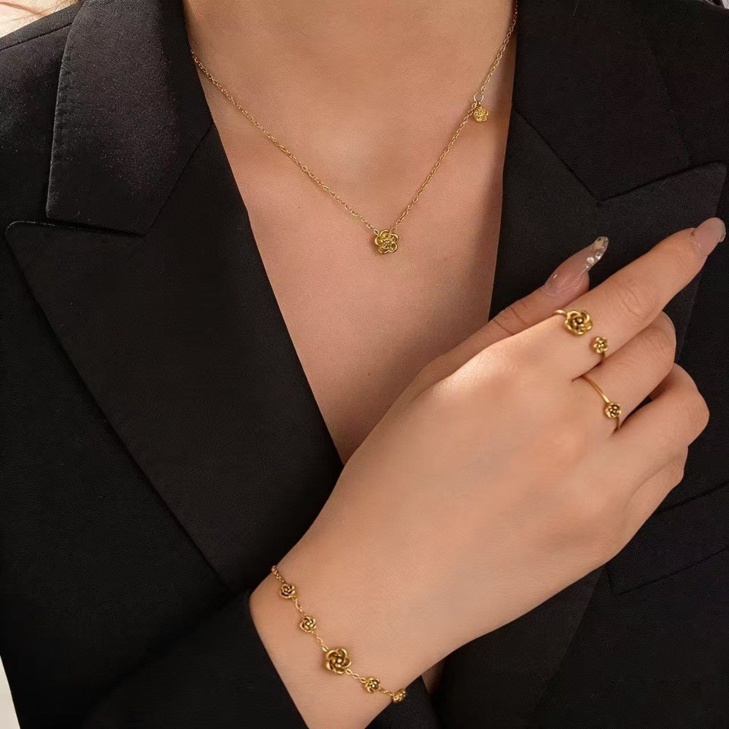 Gold Rose Charm Pendant Necklace JLTN1872