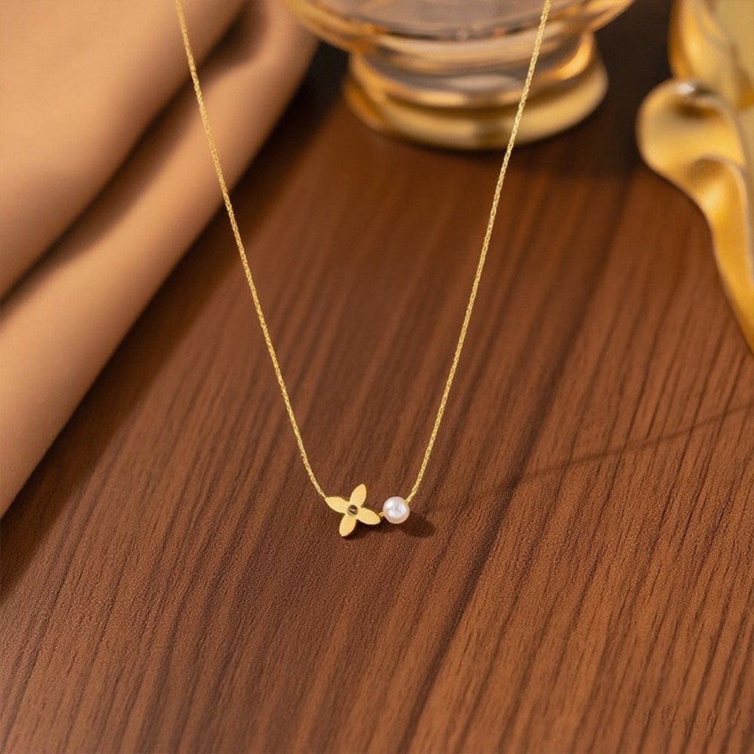 Gold Floral Pearl Accent Necklace JLTN1873