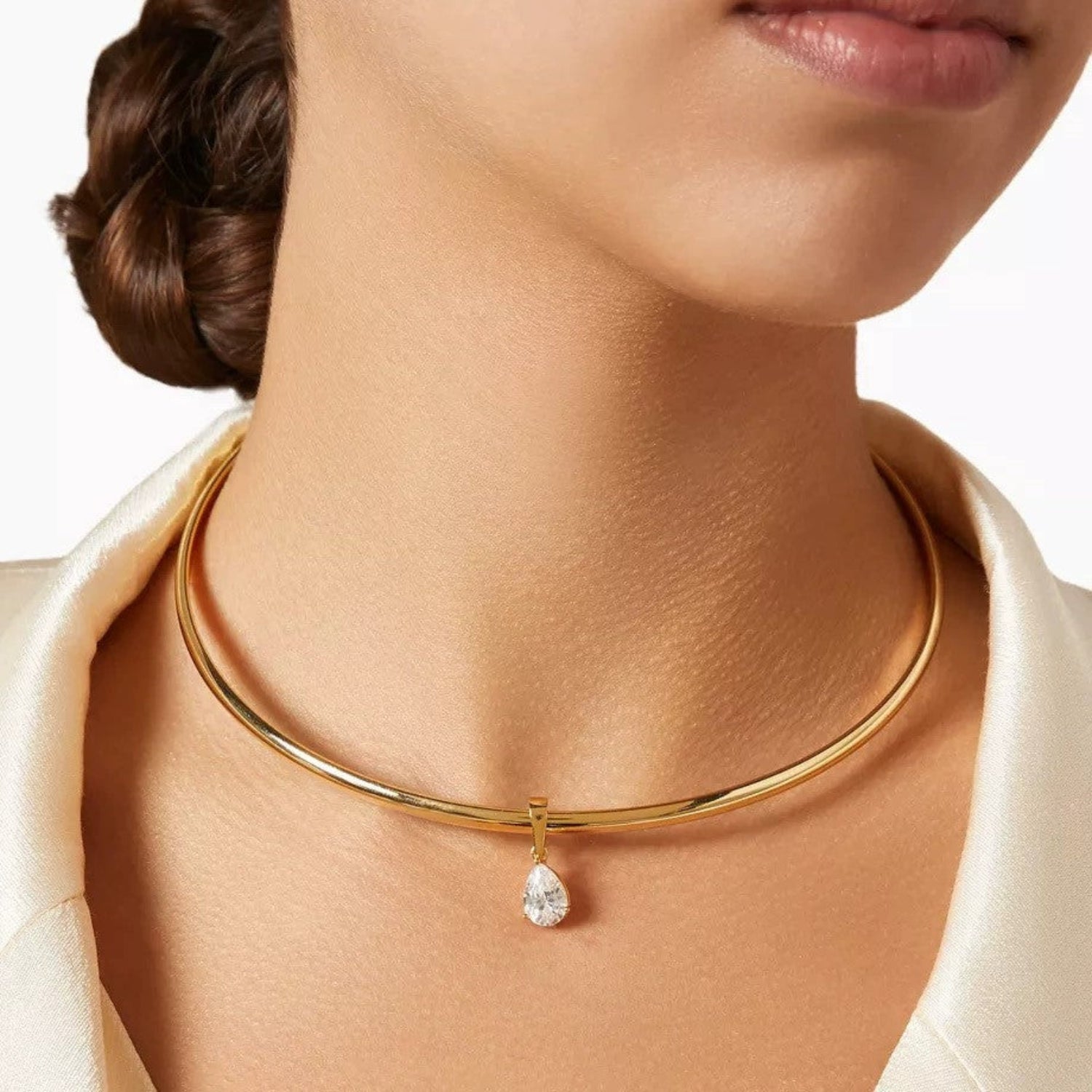 Gold Teardrop Zirconia Collar Necklace JLTN1876