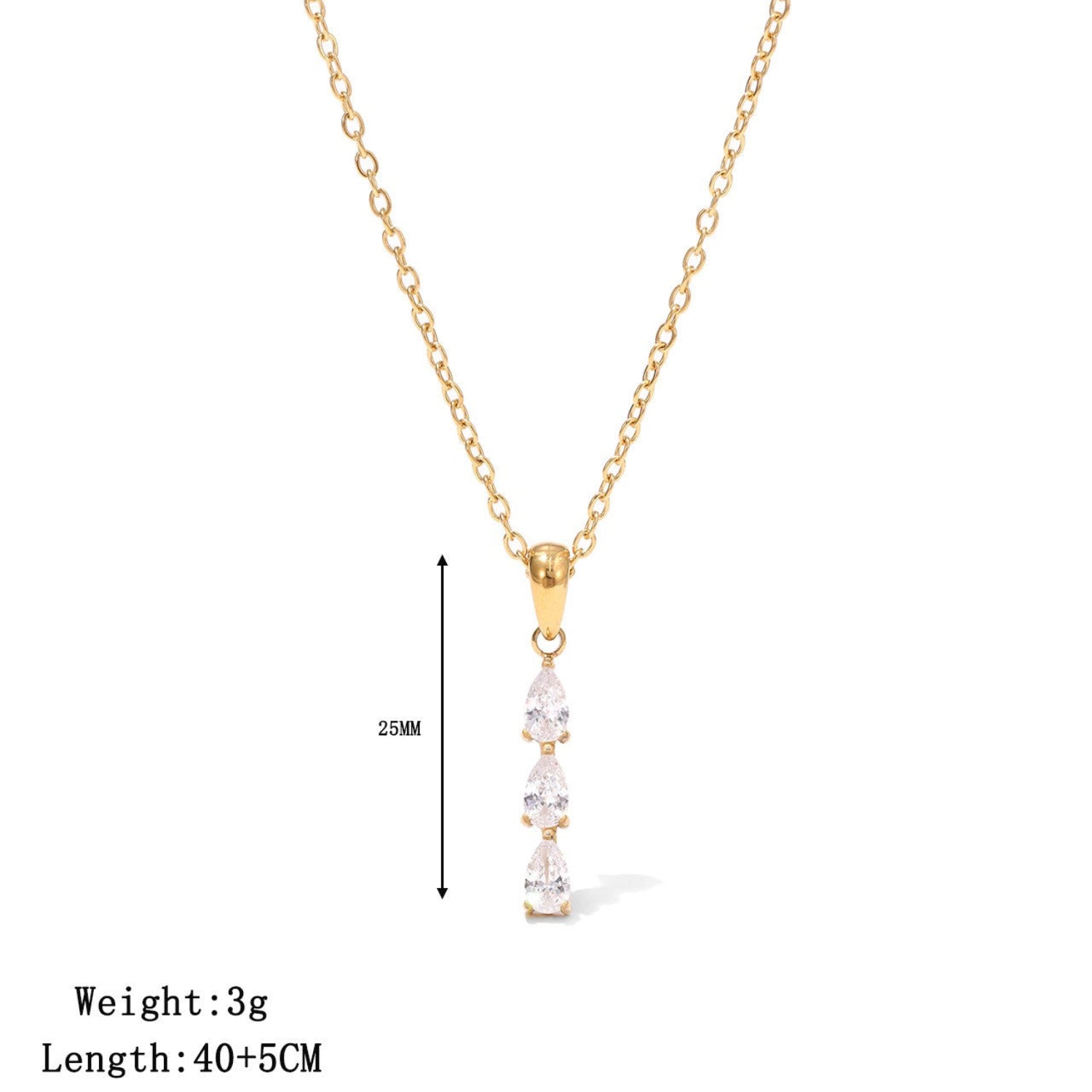 Triple Drop Zirconia Gold Necklace JLTN1877