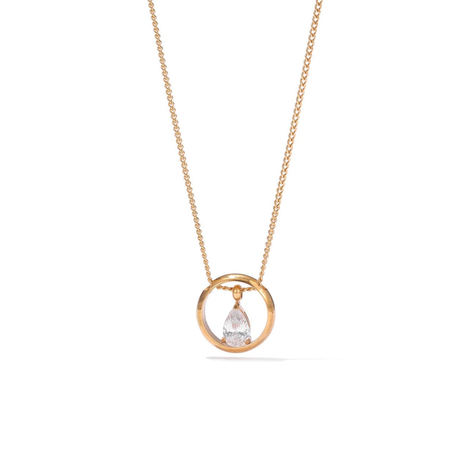 Gold Circle Teardrop Crystal Necklace JLTN1878