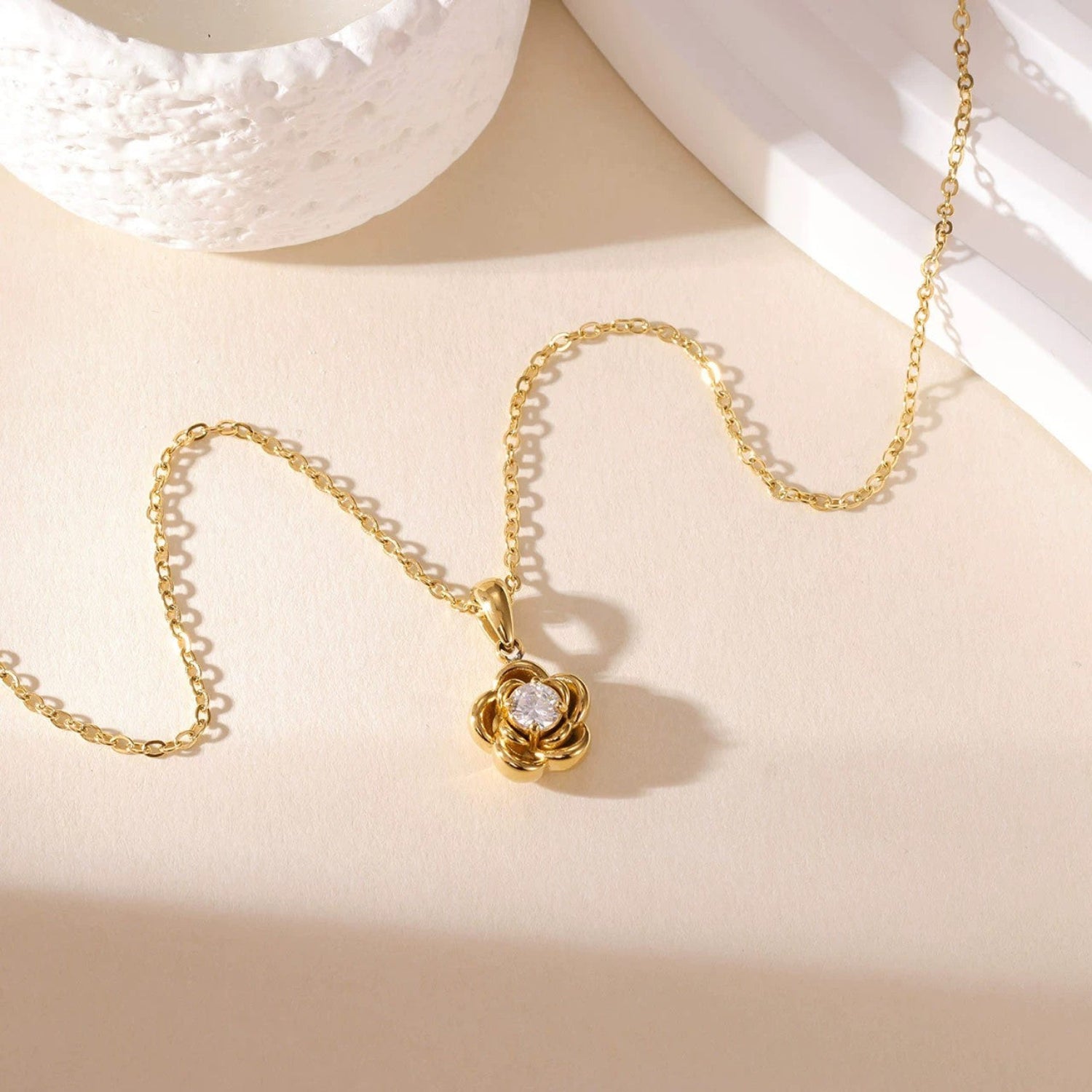 Gold Rose Crystal Pendant Necklace JLTN1886