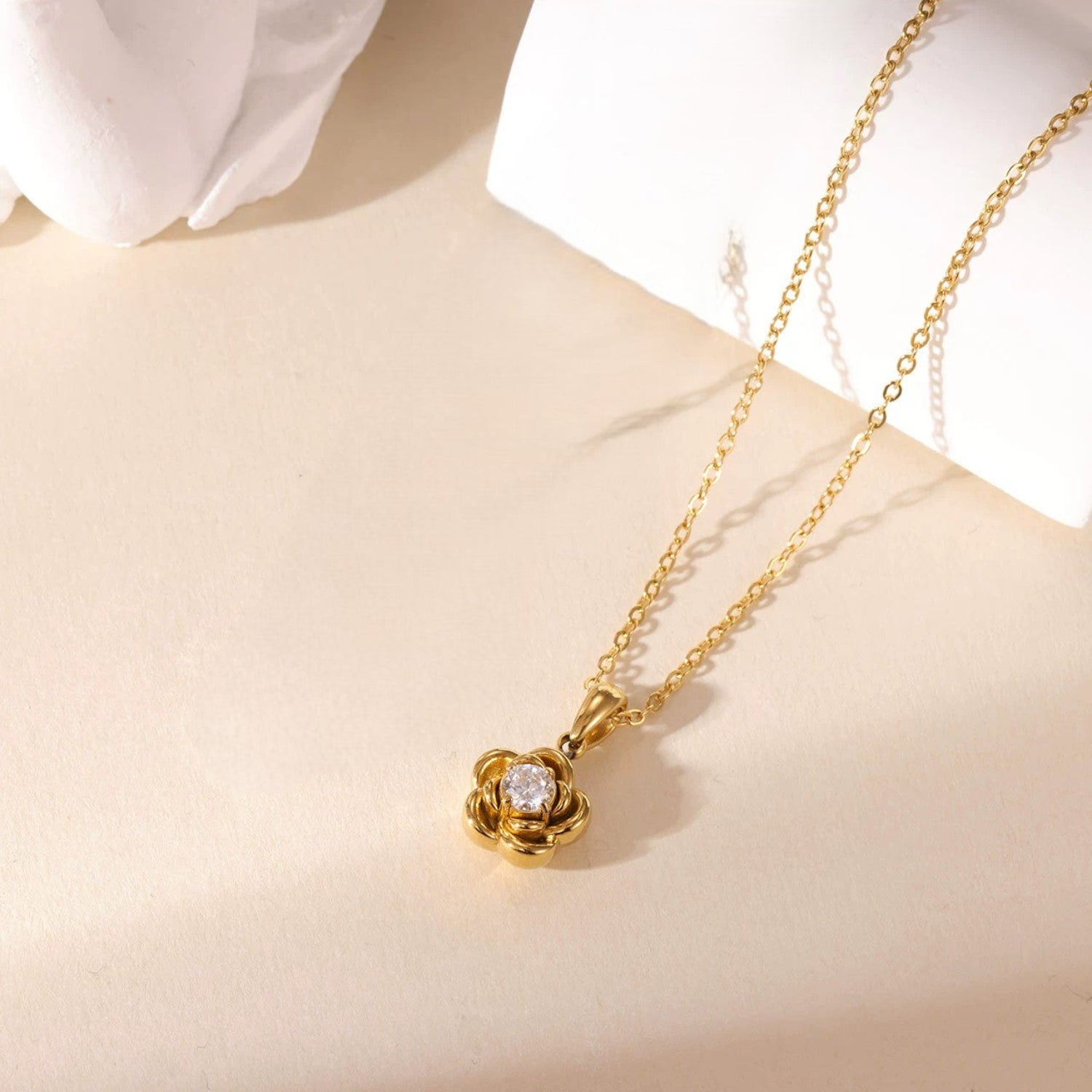 Gold Rose Crystal Pendant Necklace JLTN1886