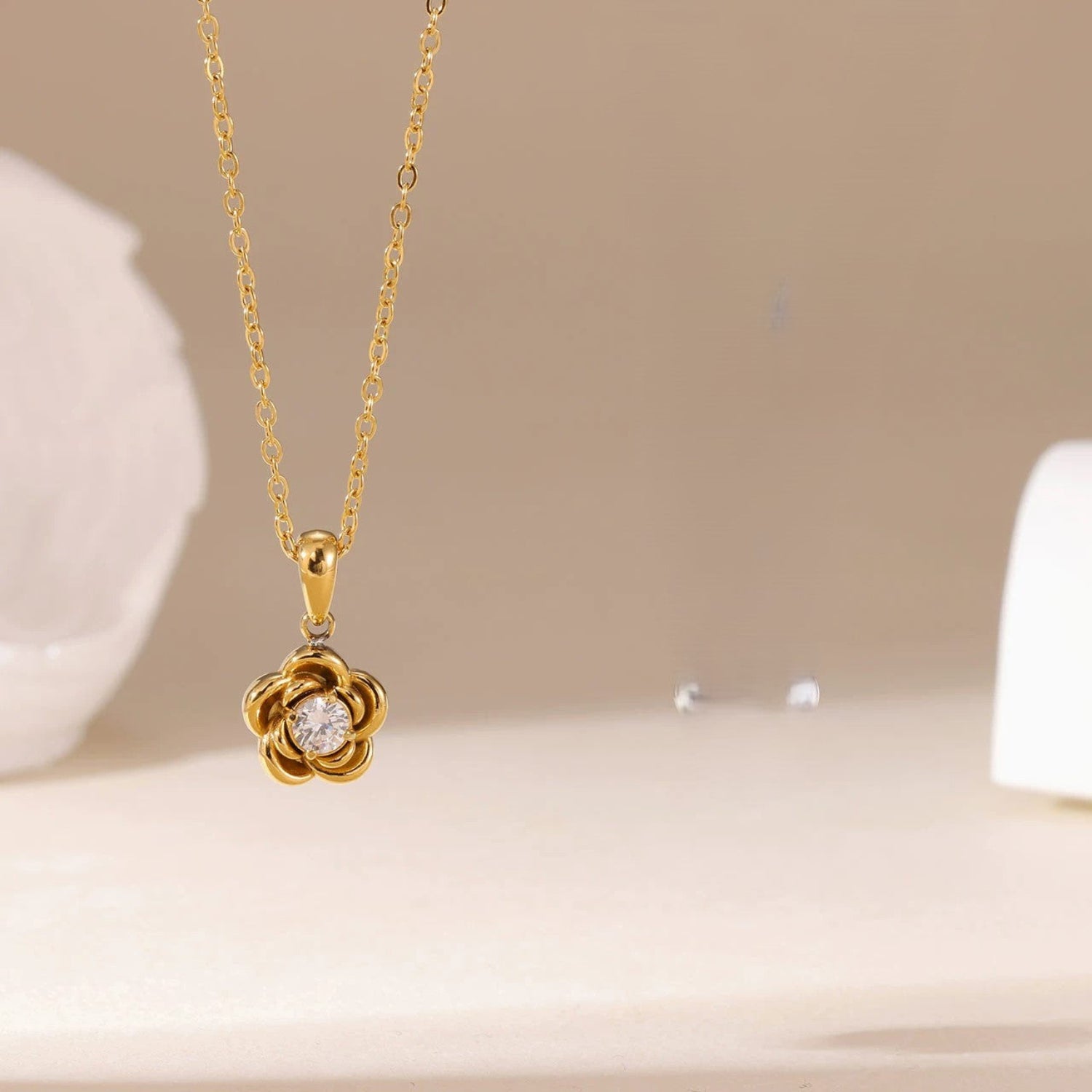 Gold Rose Crystal Pendant Necklace JLTN1886