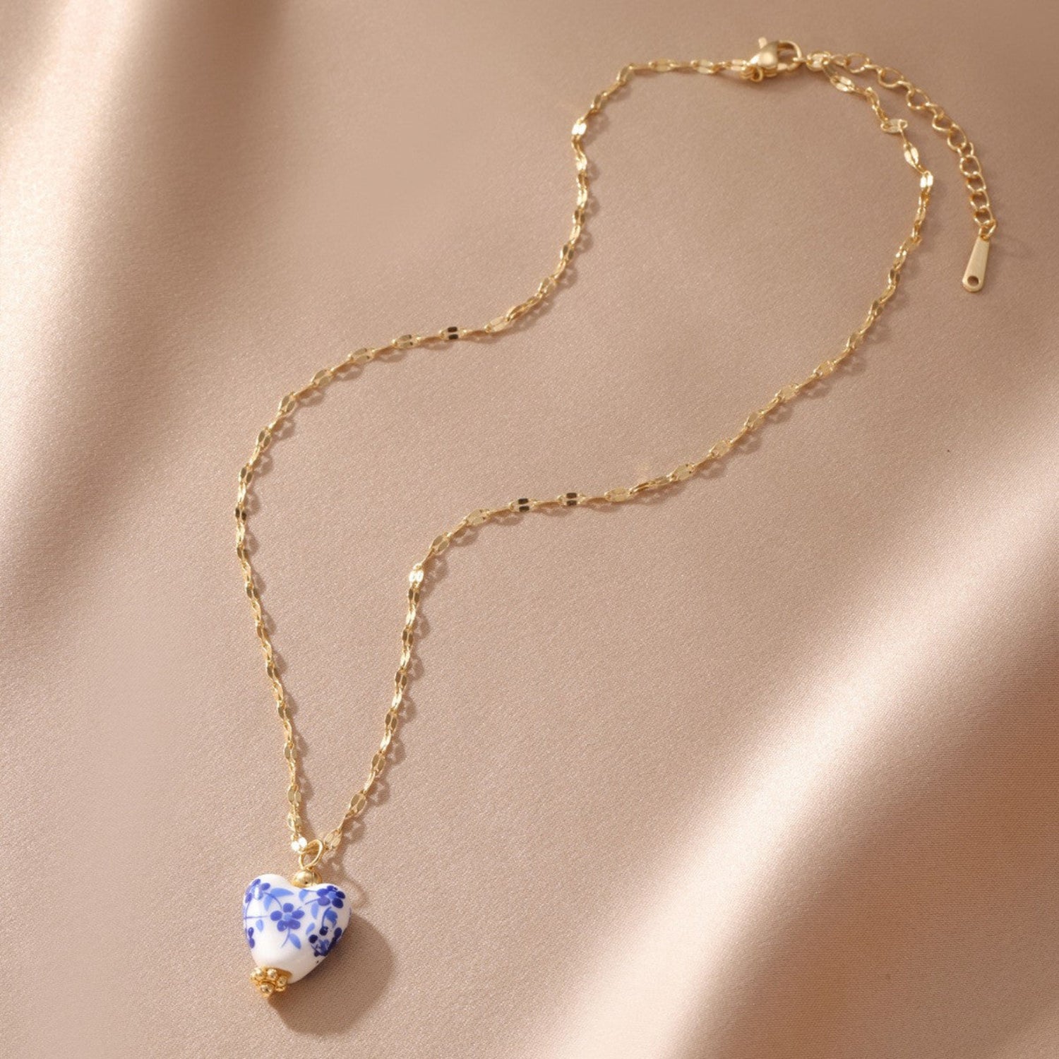 Ceramic Floral Heart Gold Necklace JLTN1889