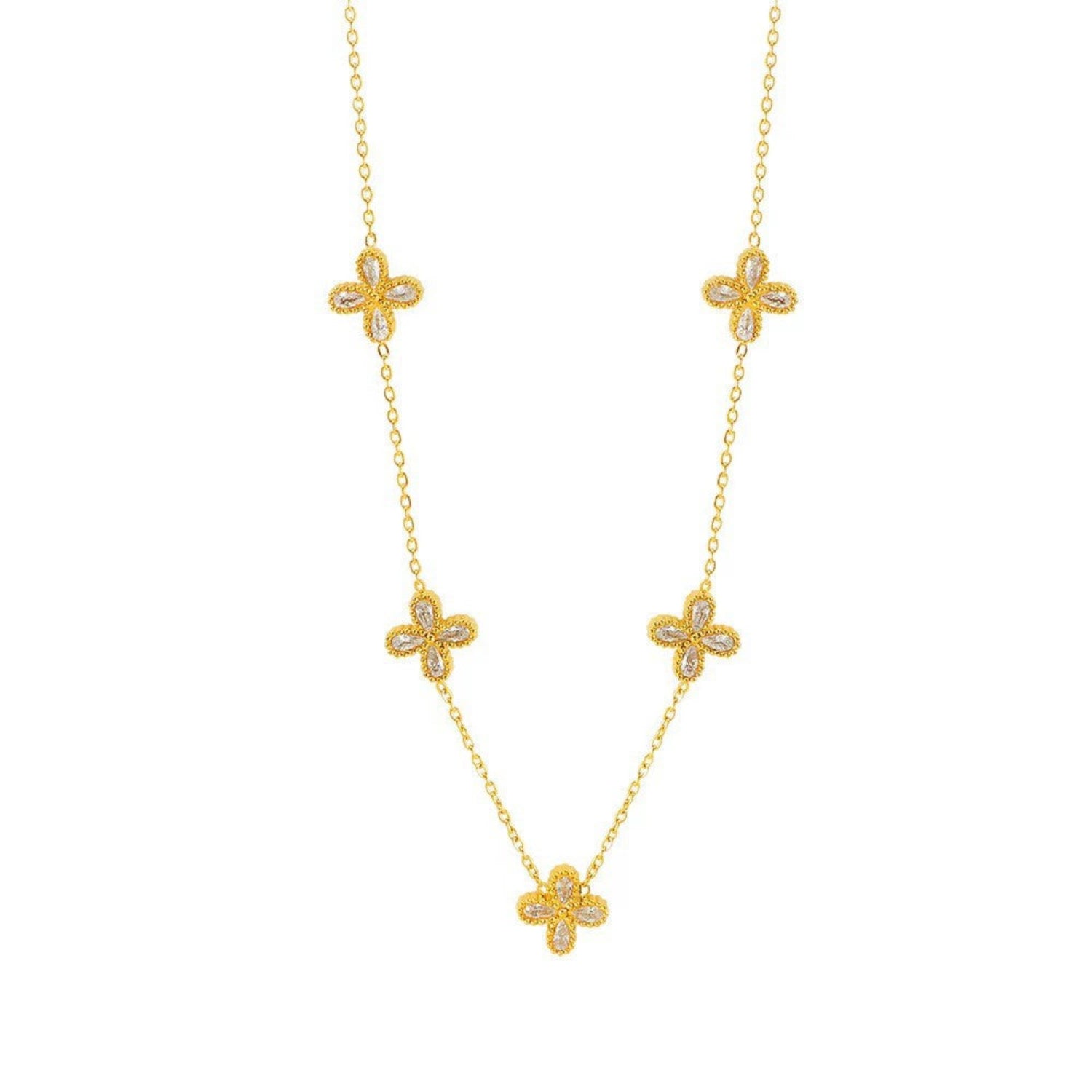 Gold Four-Leaf Crystal Clover Necklace JLTN1893