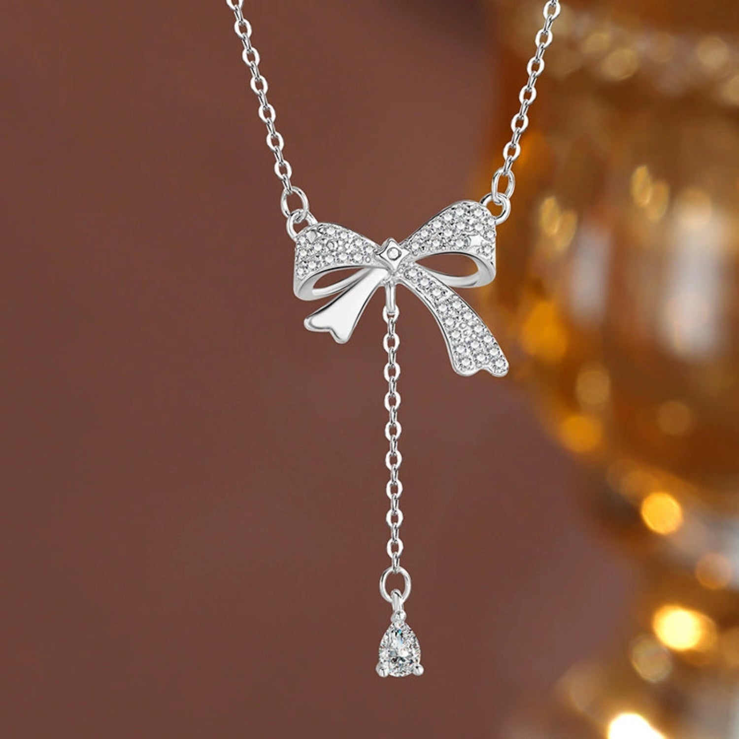Silver Crystal Bow Necklace JLTN1906