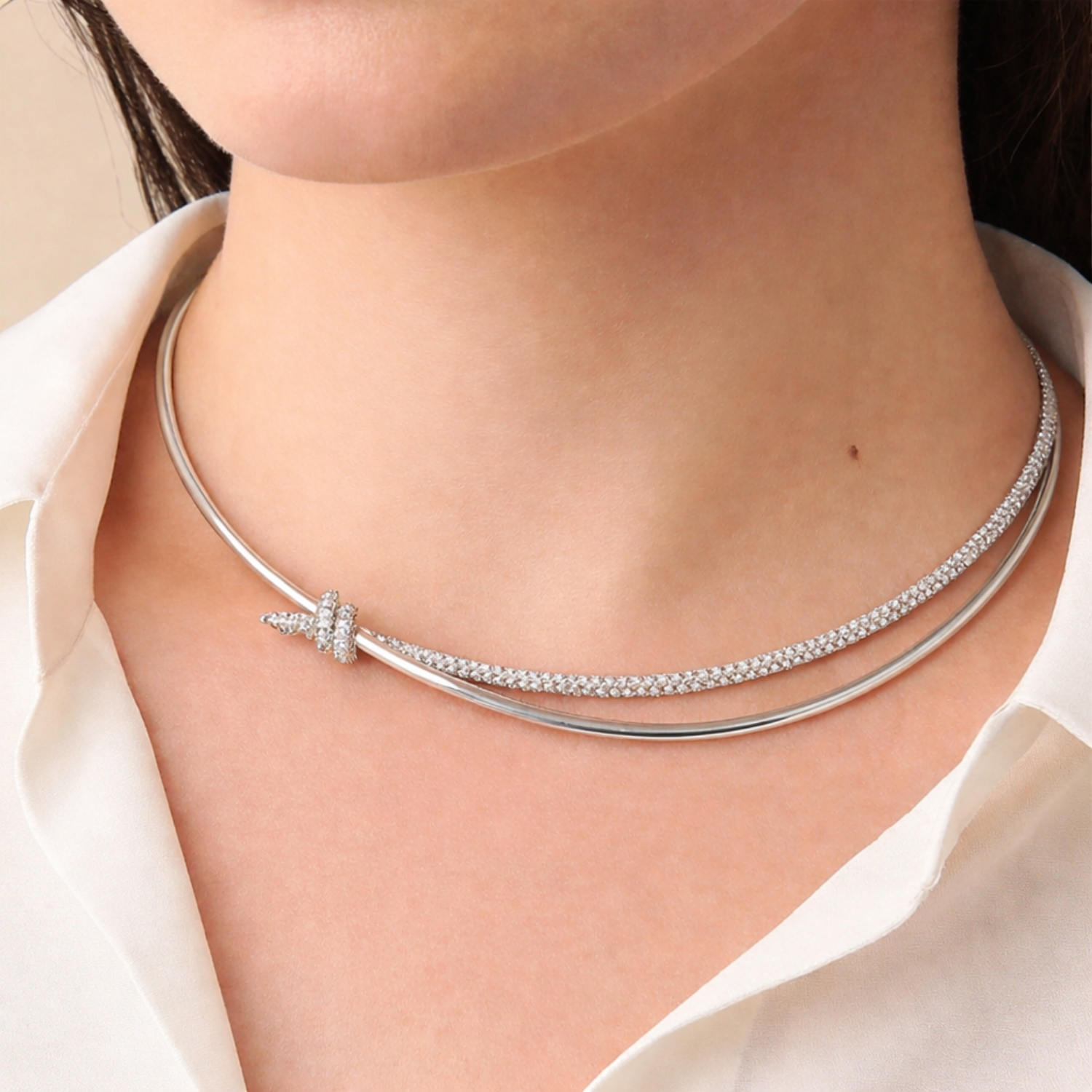 Silver Double Row Crystal Choker JLTN1910