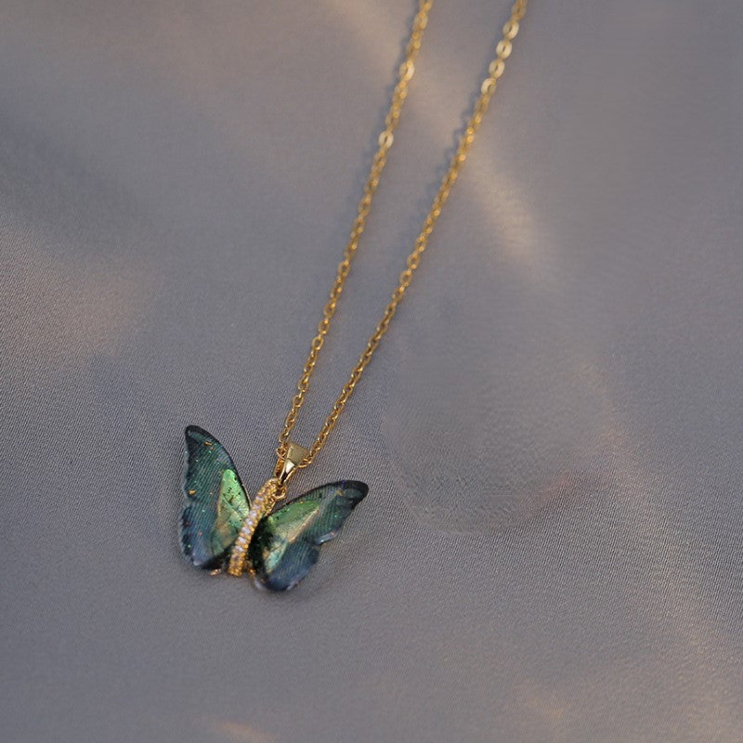 Green Butterfly Crystal Gold Necklace JLTN1925