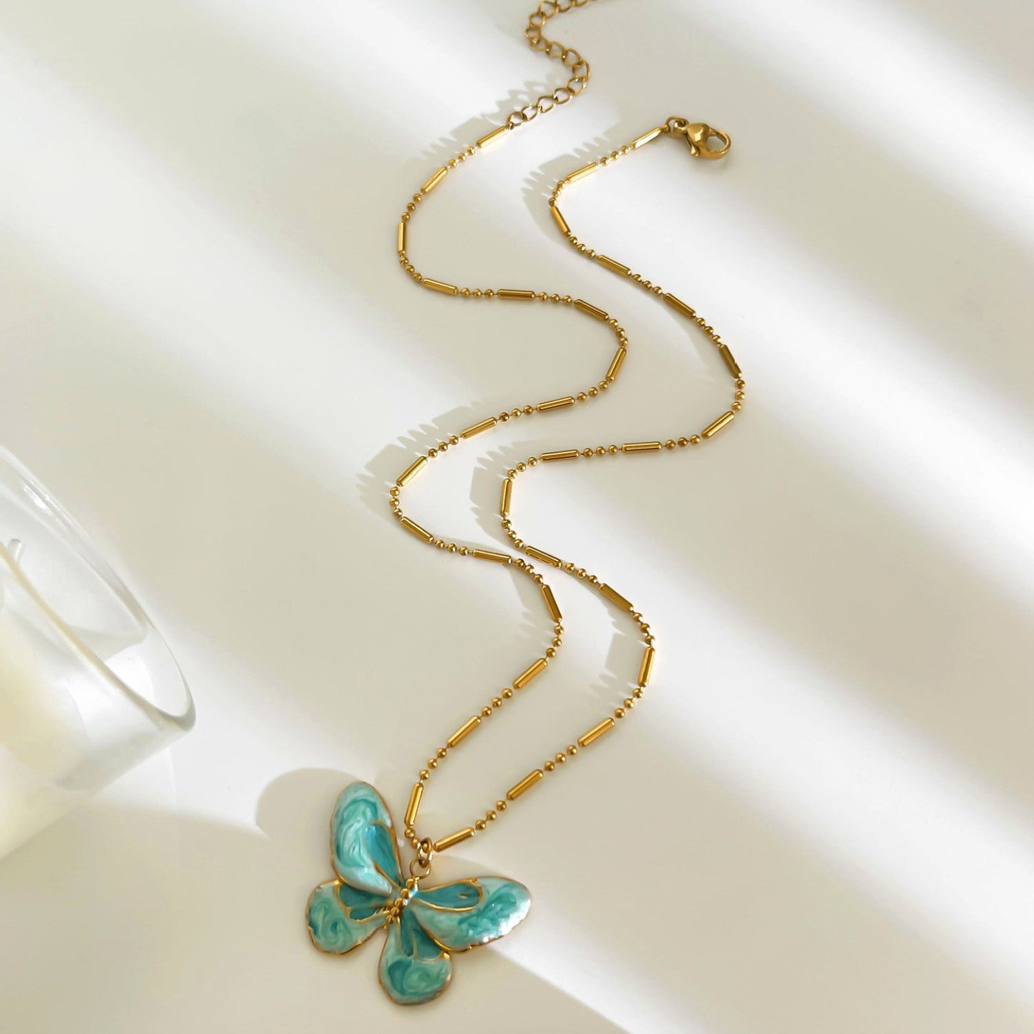 Teal Butterfly Enamel Gold Necklace JLTN1931