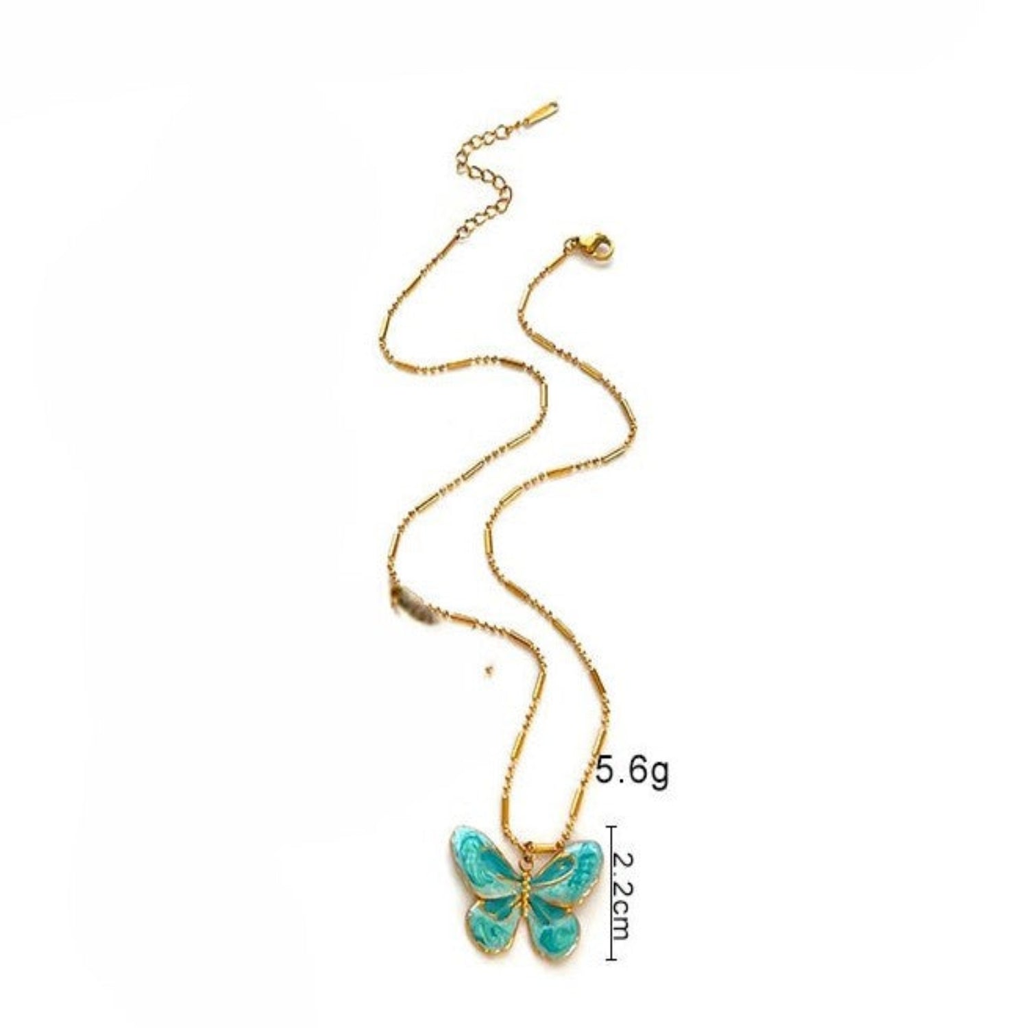 Teal Butterfly Enamel Gold Necklace JLTN1931
