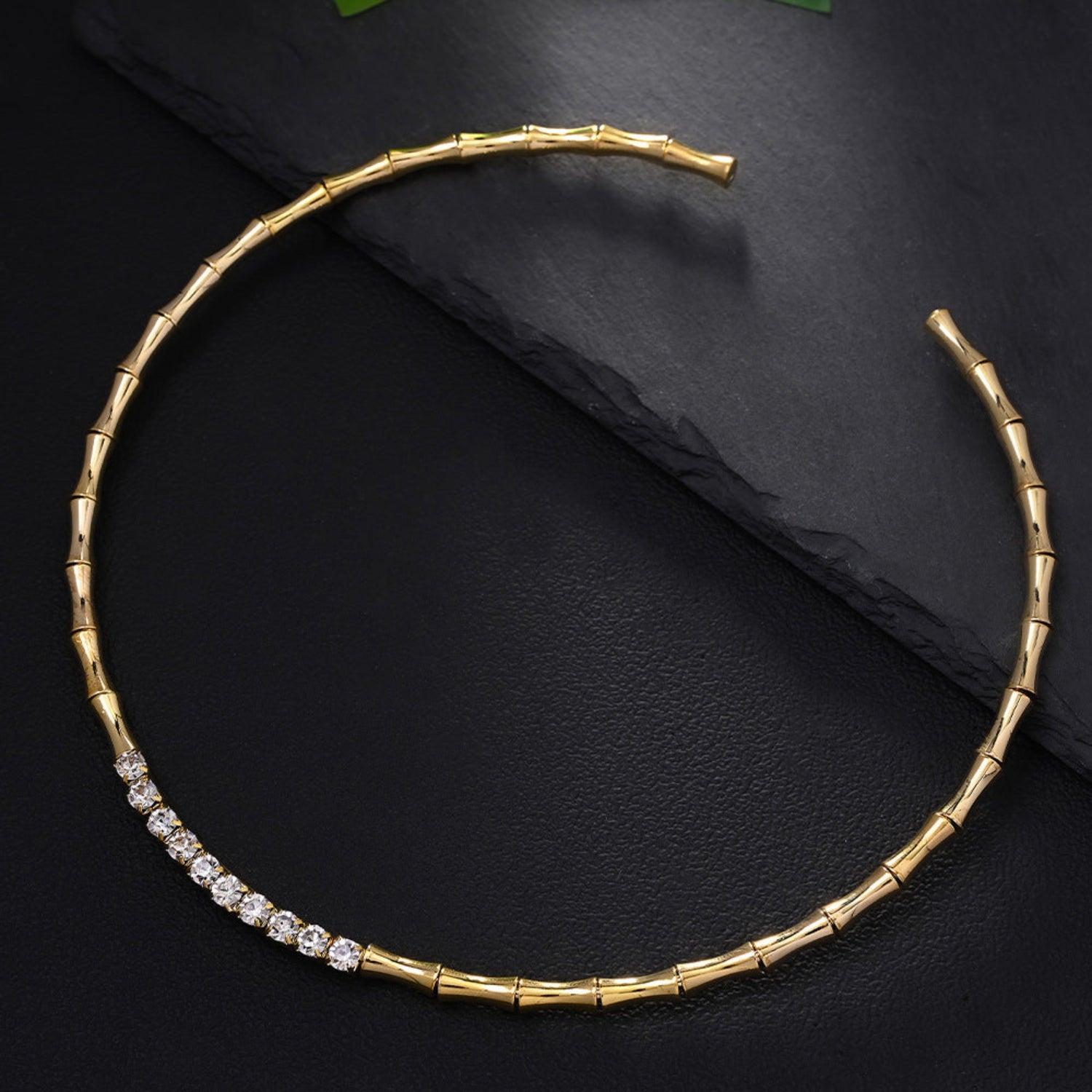 Gold Bamboo Crystal Choker Necklace JLTN1933