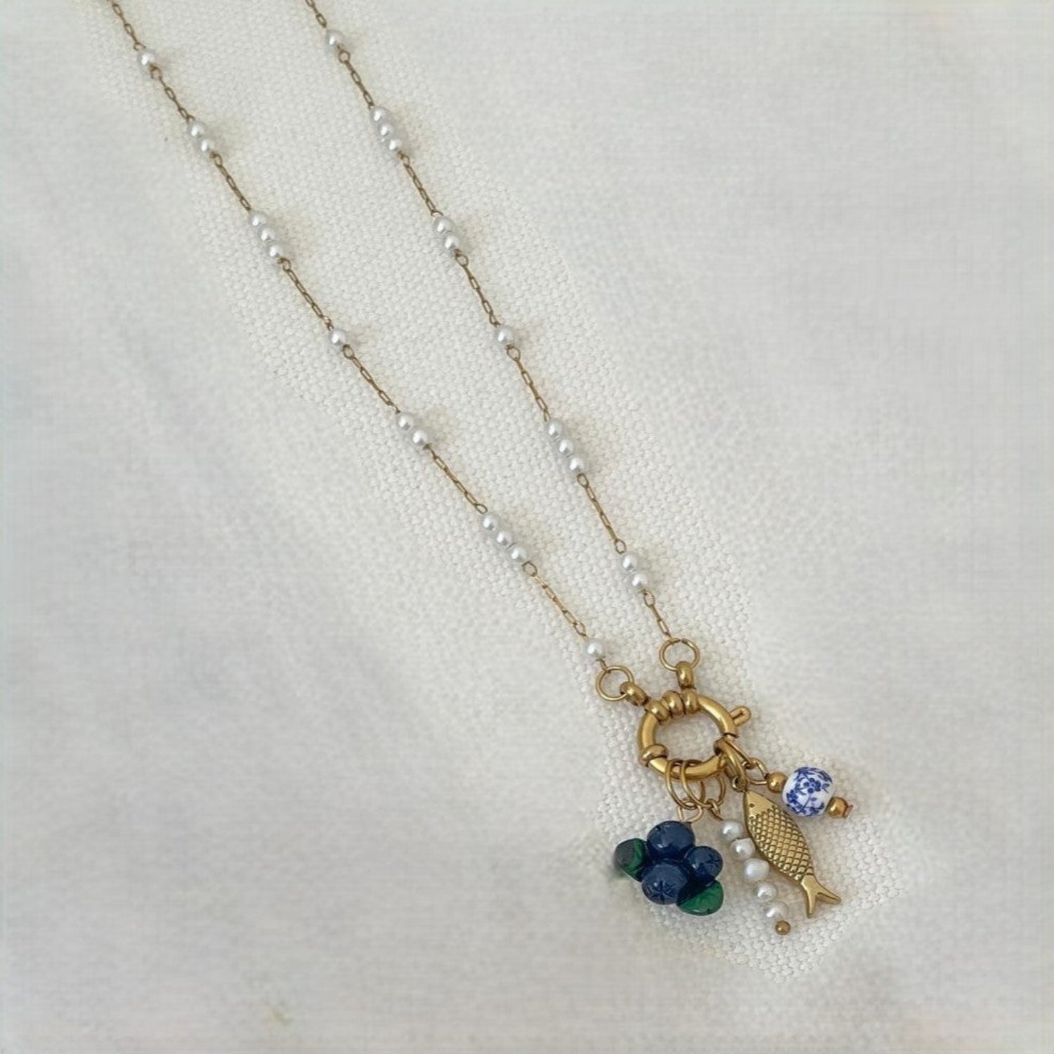 Mediterranean Charm Pearl Link Necklace JLTN1939