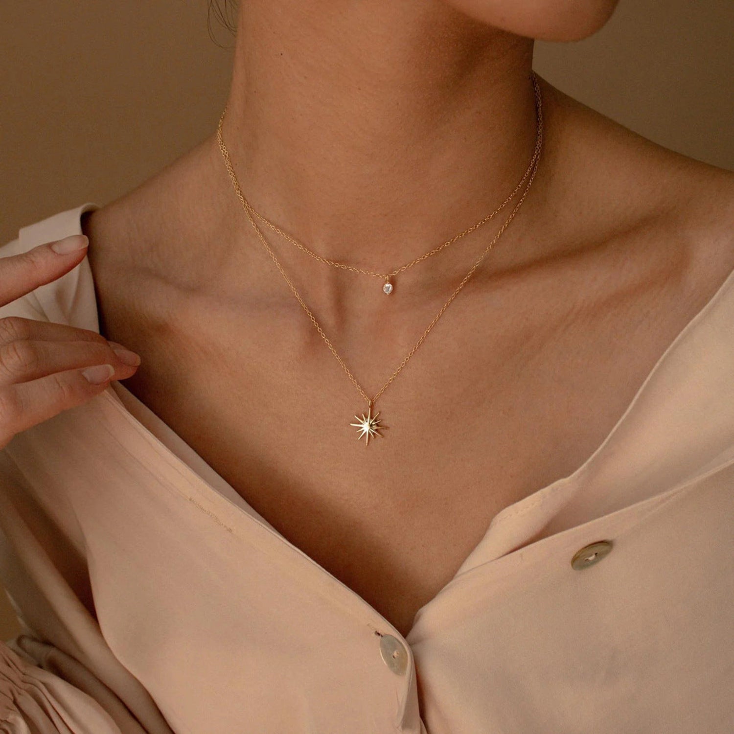 Gold Starburst Crystal Layered Necklace JLTN1940