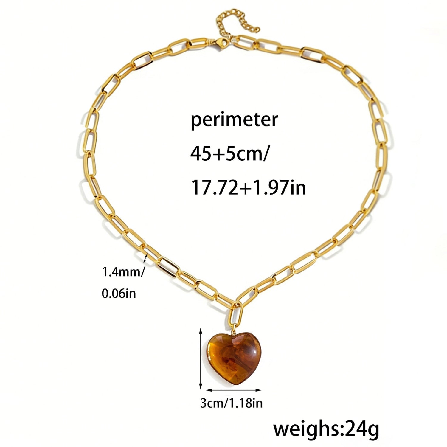 Gold Amber Heart Pendant Necklace JLTN1942
