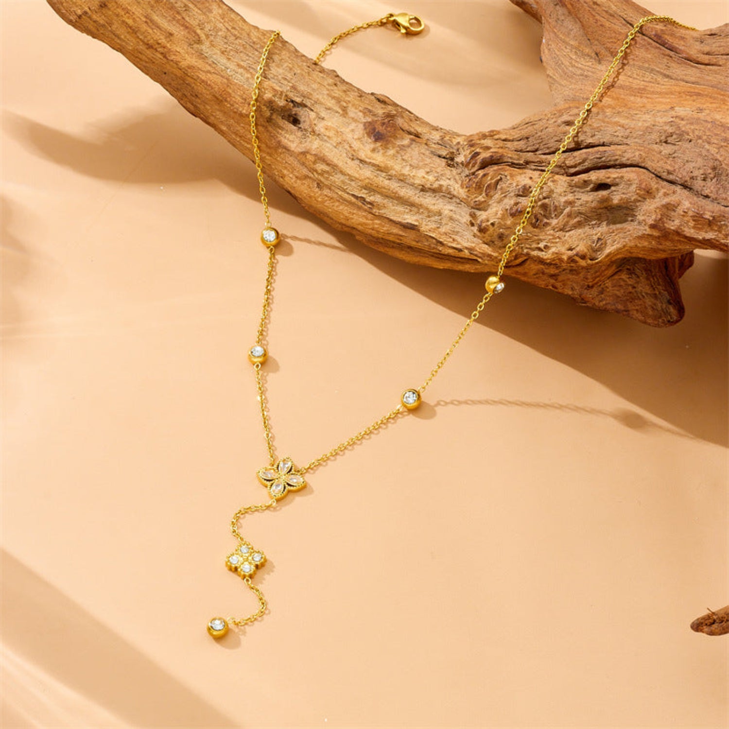Gold Floral Crystal Lariat Necklace JLTN1943