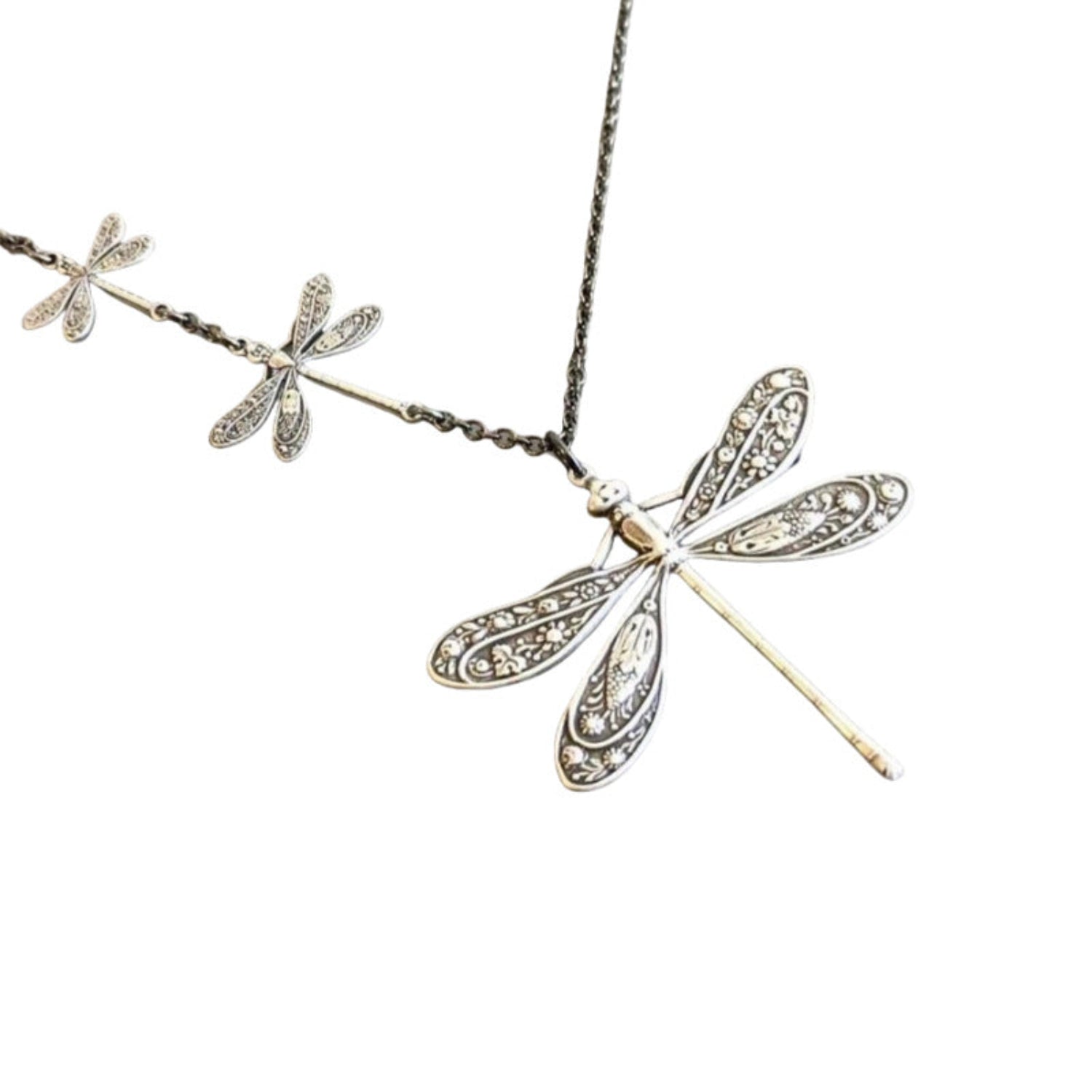 Silver Triple Dragonfly Pendant Necklace JLTN1945