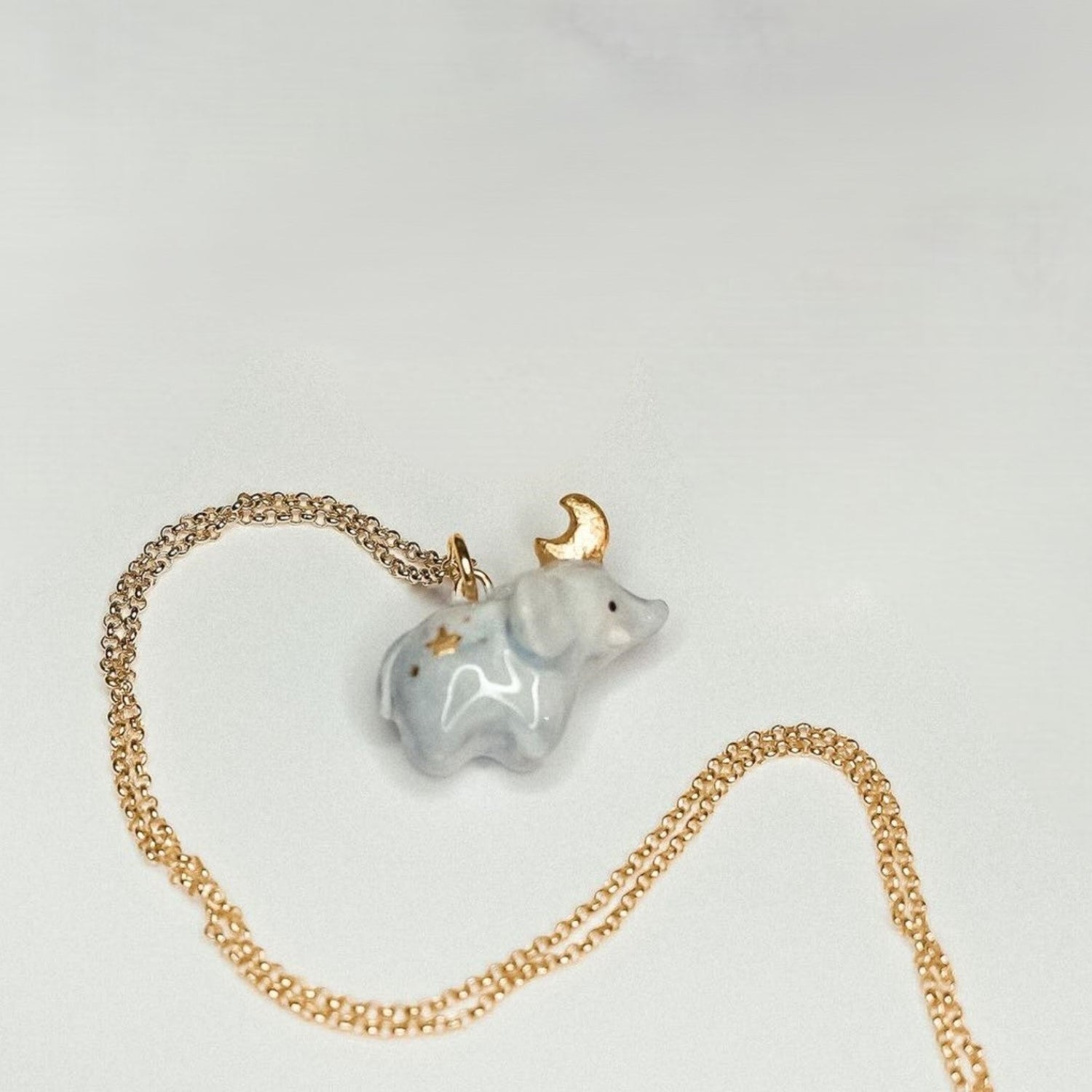 Gold Moon White Elephant Necklace JLTN1952