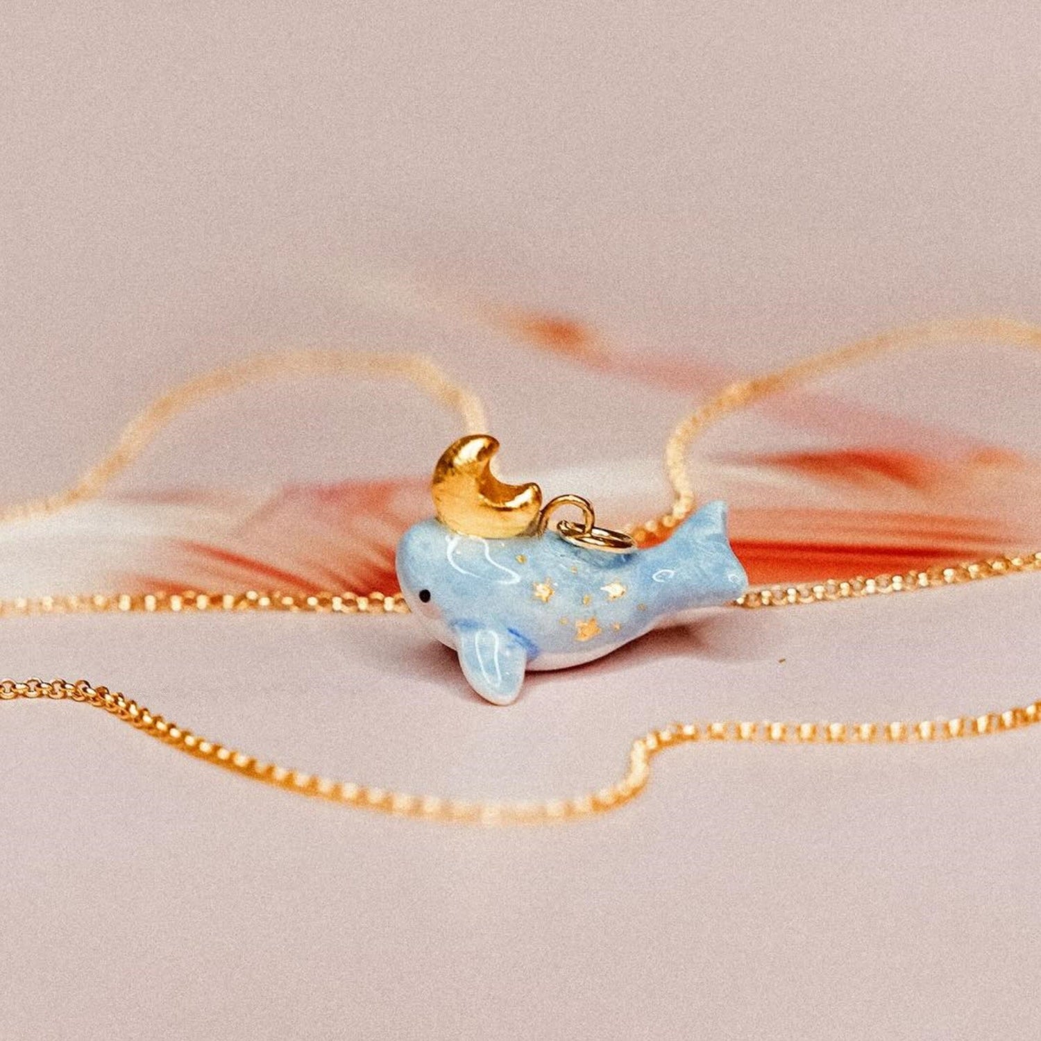 Gold Moon Blue Whale Necklace JLTN1953