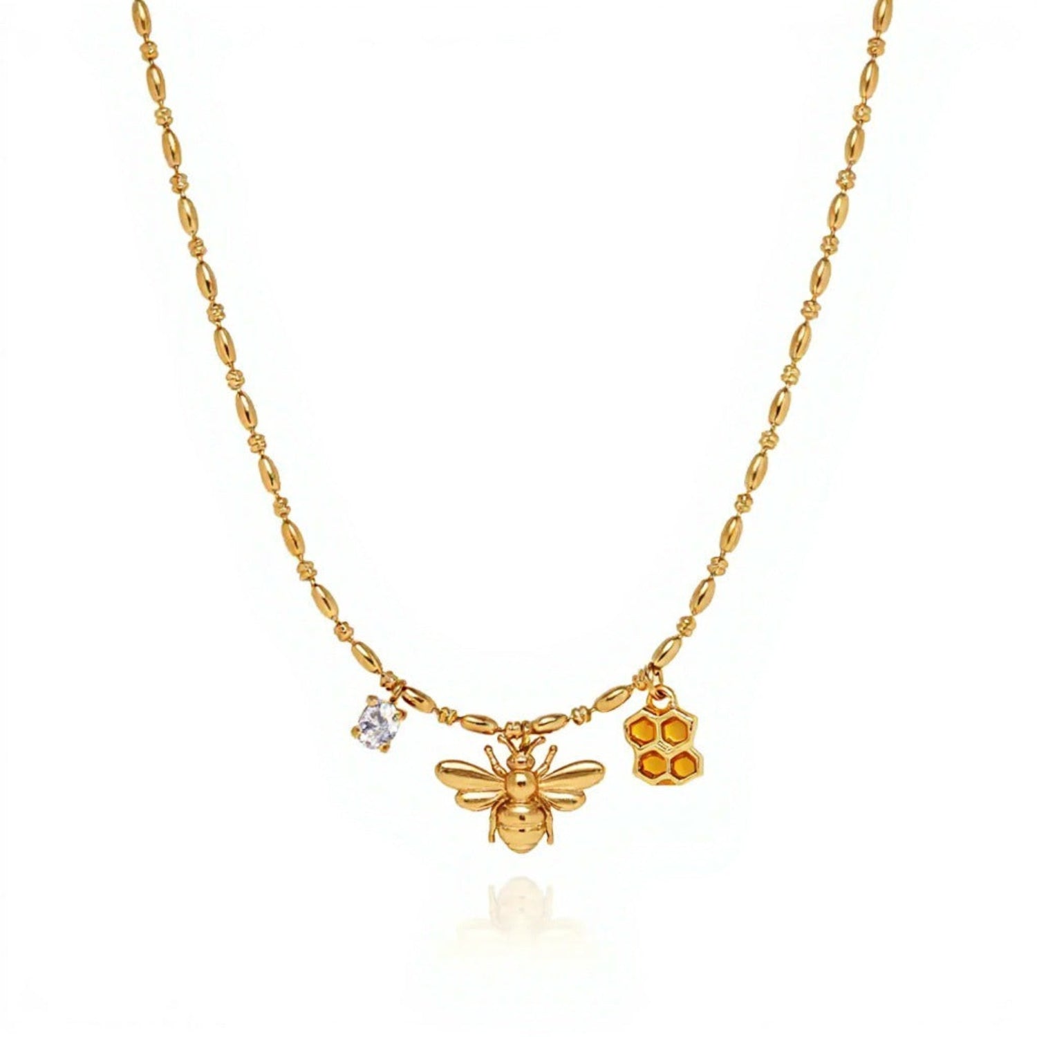 Gold Bee Honeycomb Charm Necklace JLTN1957