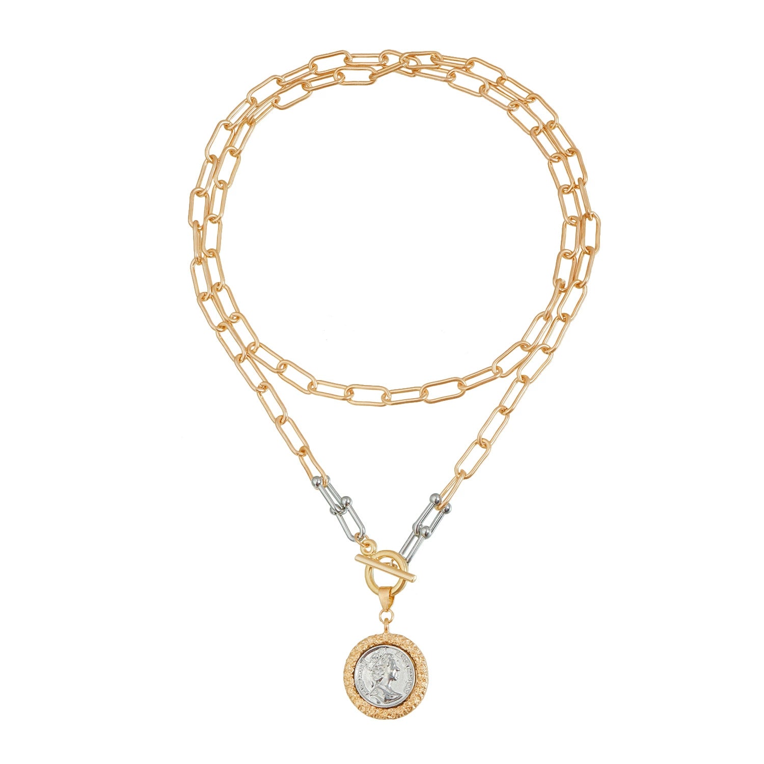 Gold Two-Tone Coin Toggle Necklace JLTN1963