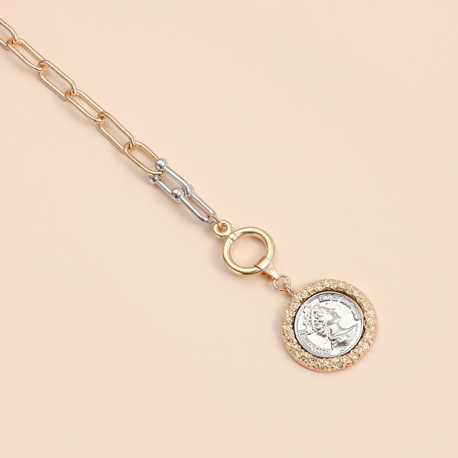 Gold Two-Tone Coin Toggle Necklace JLTN1963