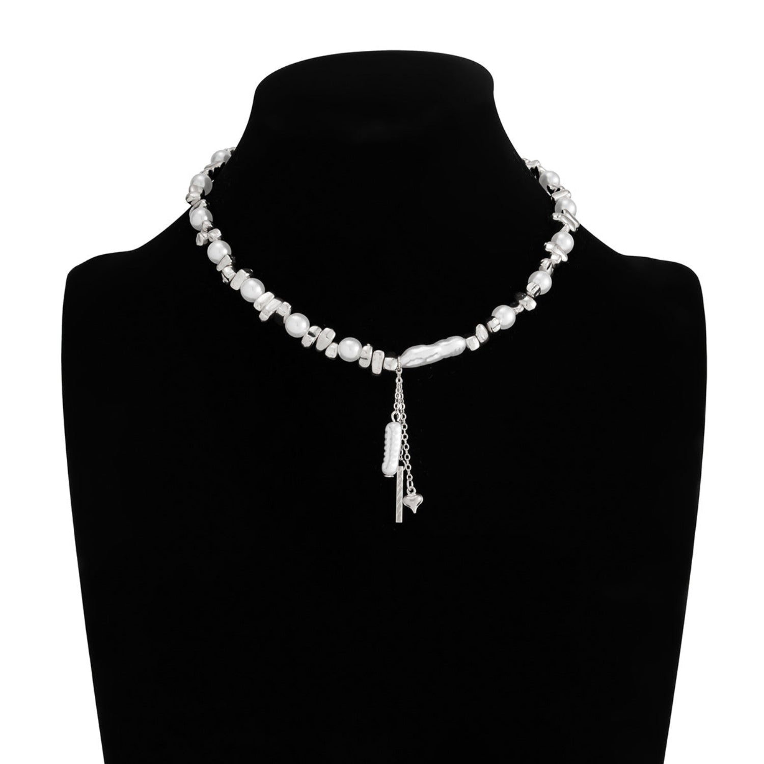 Silver Pearl Drop Charm Necklace JLTN1964
