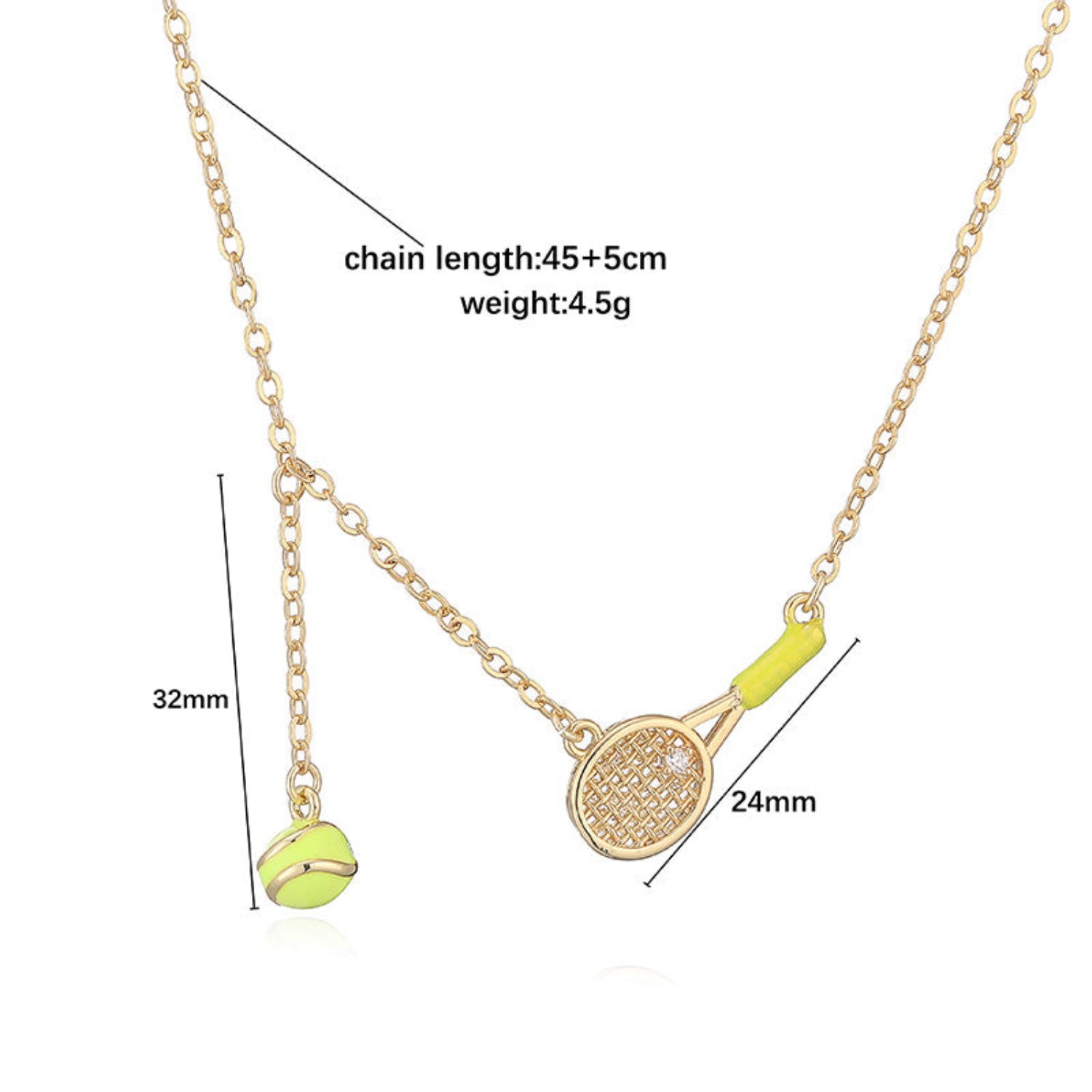 Gold Tennis Racket Pendant Necklace JLTN1970