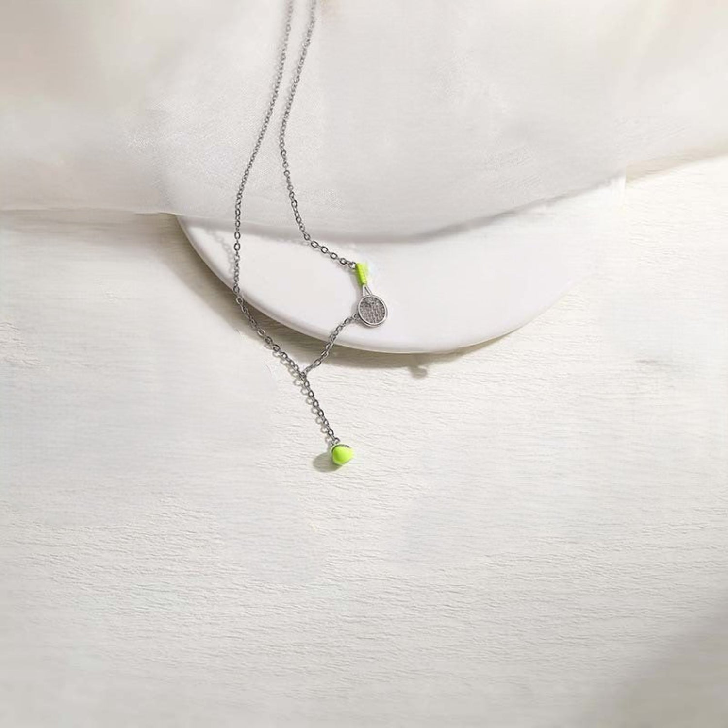 Silver Tennis Racket Pendant Necklace JLTN1971