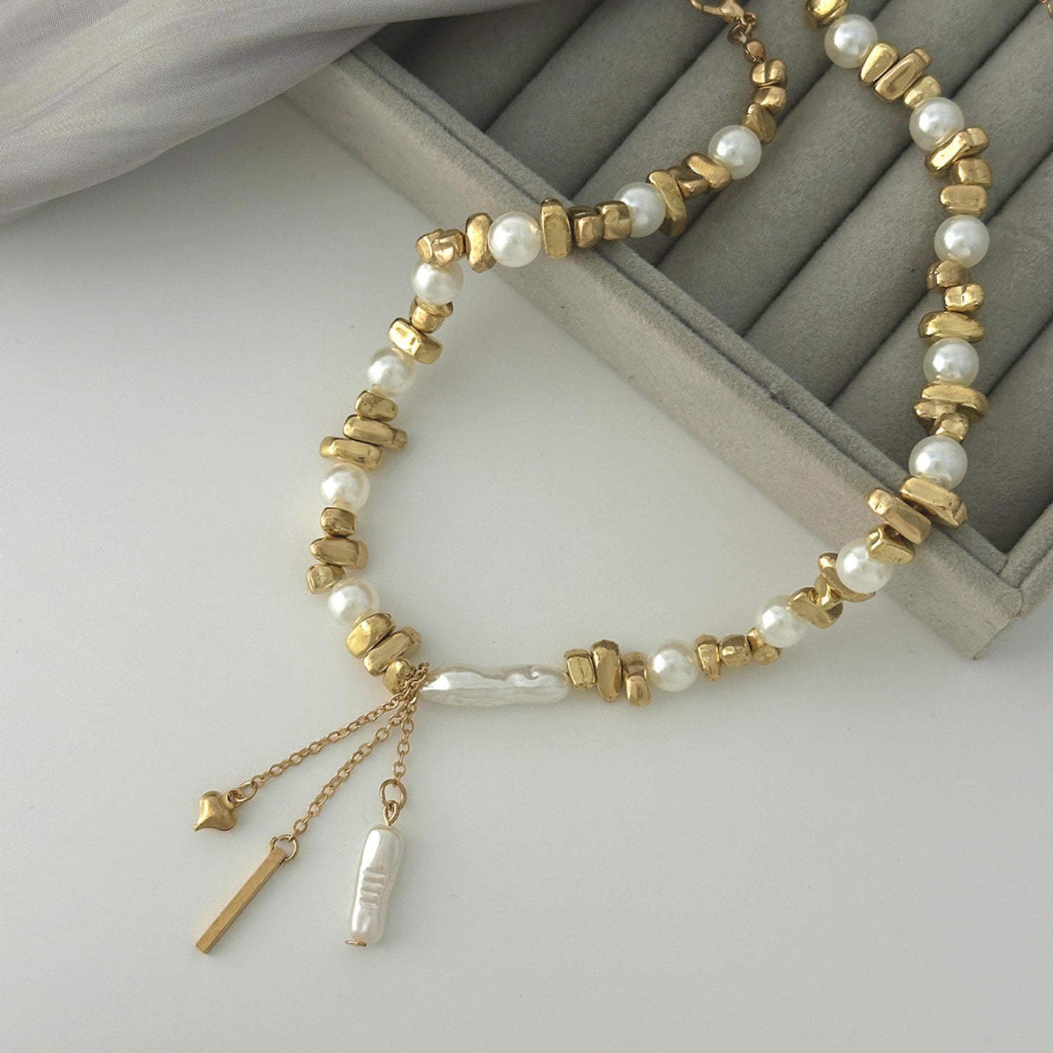 Gold Pearl Drop Charm Necklace JLTN1980