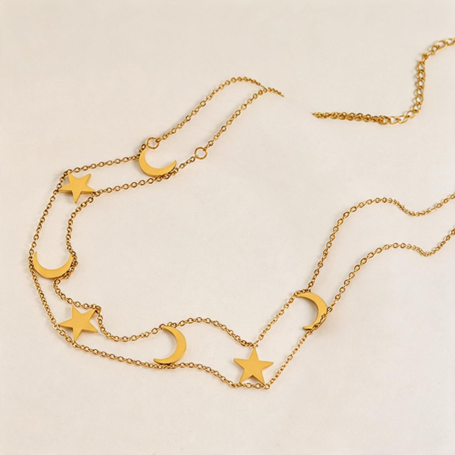 Gold Celestial Moon Star Layered Necklace JLTN1982