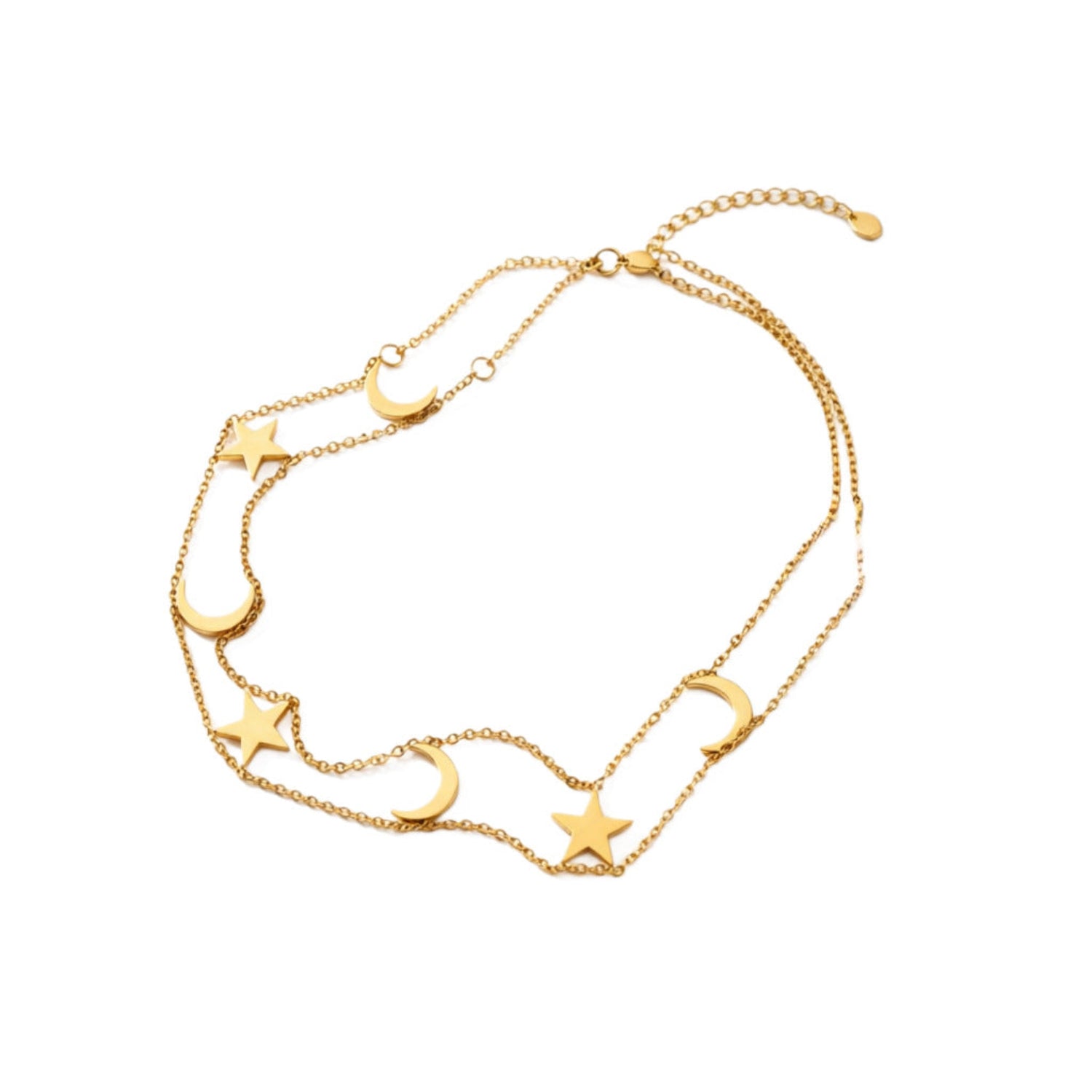 Gold Celestial Moon Star Layered Necklace JLTN1982