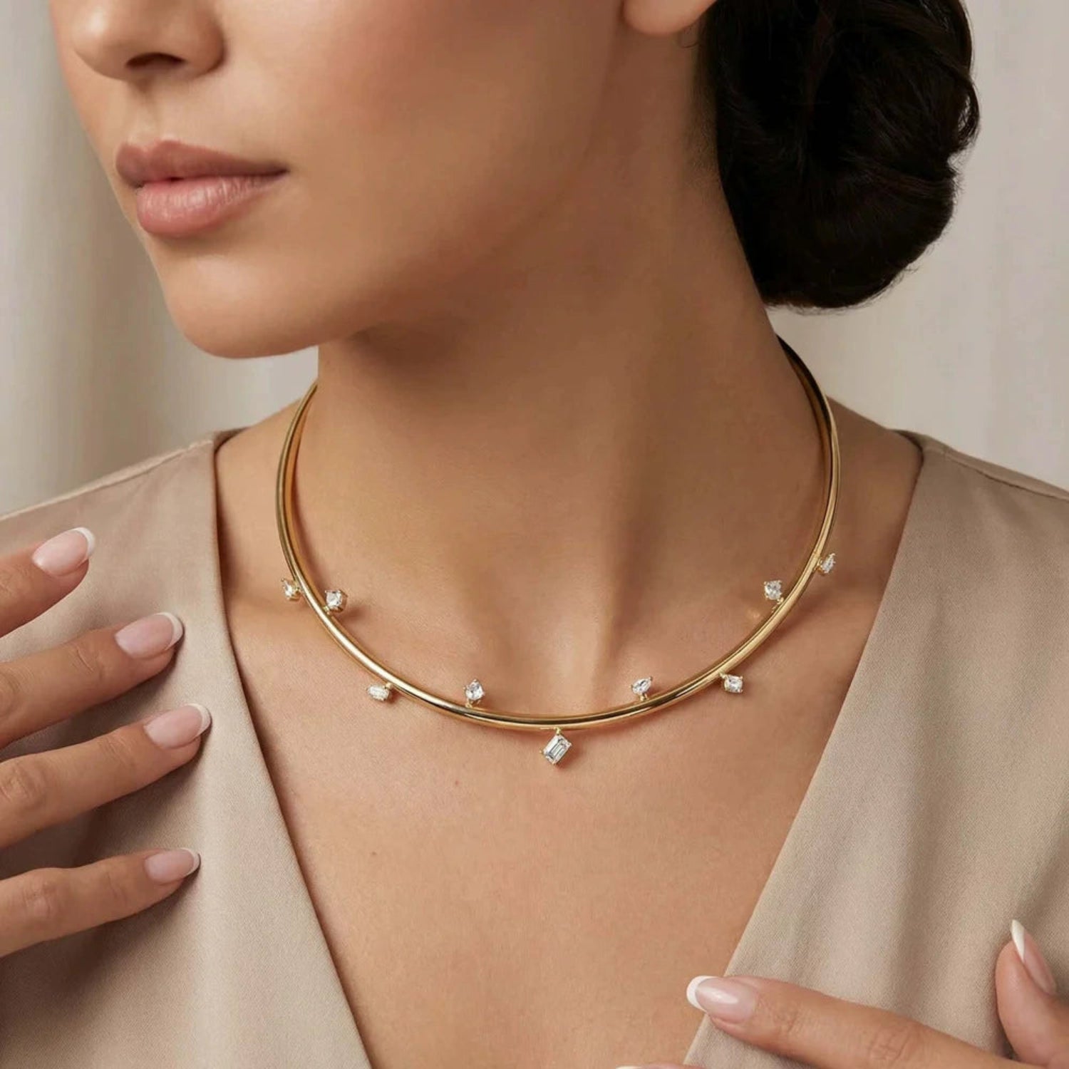 Gold Minimalist Crystal Charm Choker JLTN1984
