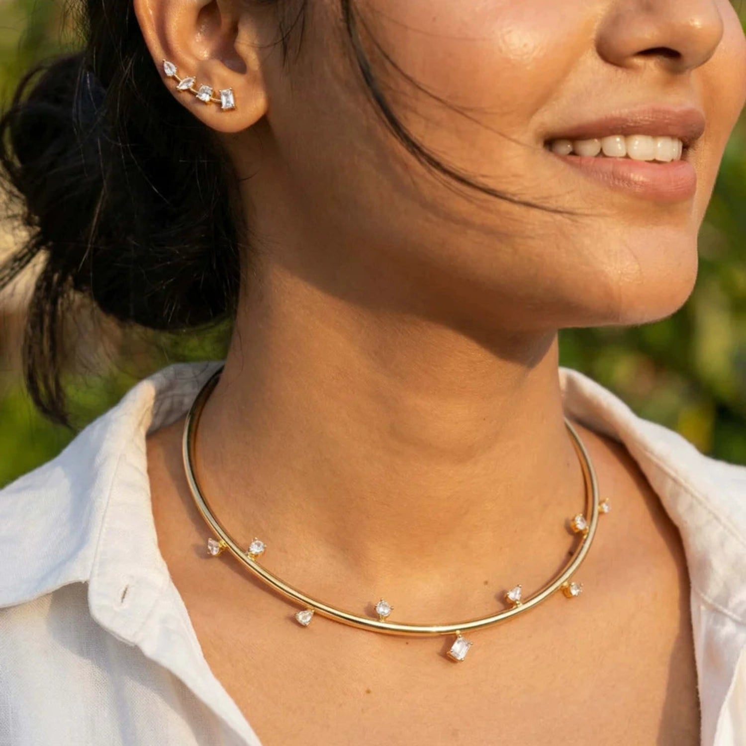 Gold Minimalist Crystal Charm Choker JLTN1984