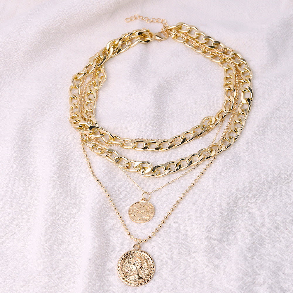 Bold Golden Layered Coin Necklace JLTN1988