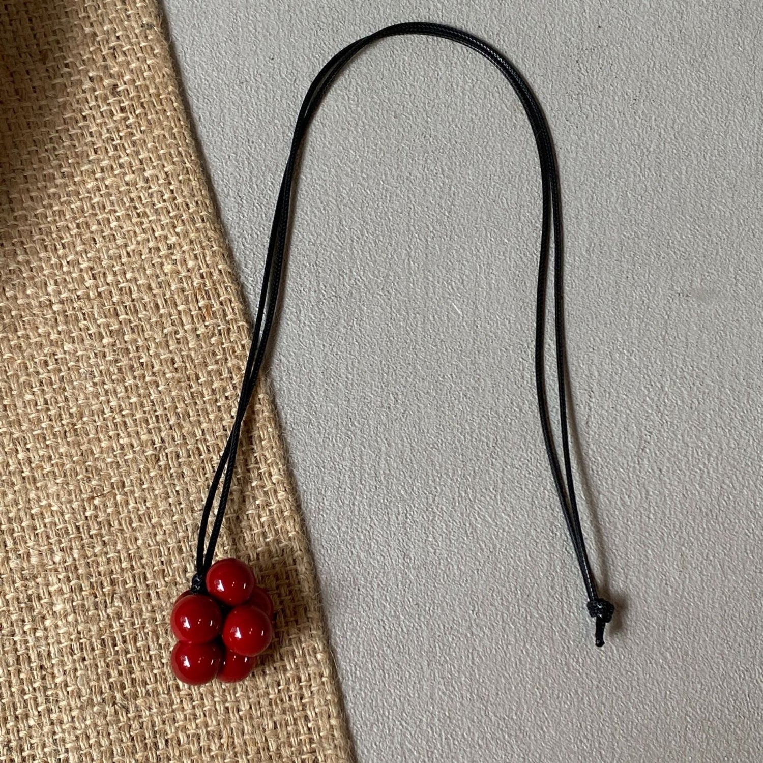 Red Beaded Flower Cord Necklace JLTN2000