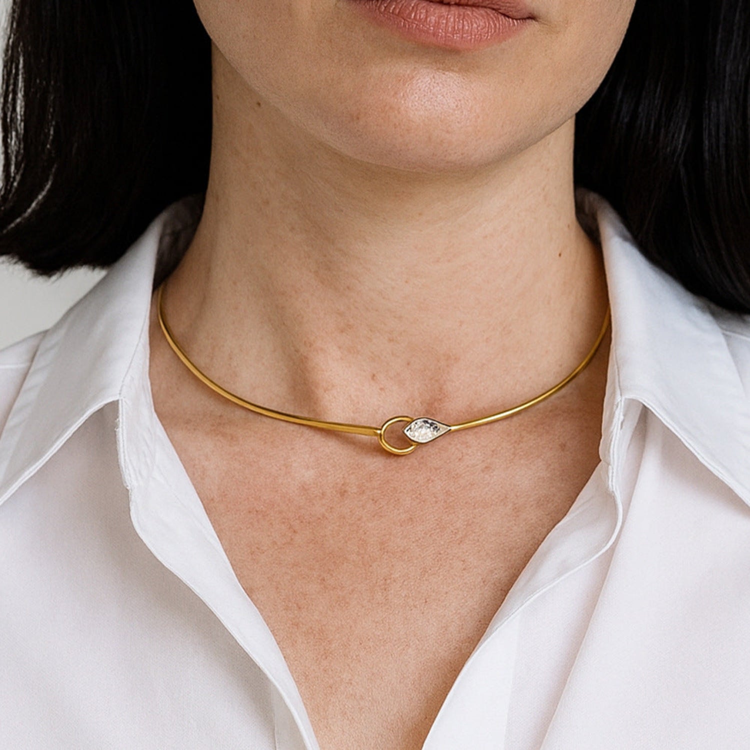 Gold Crystal Teardrop Collar Choker JLTN2002