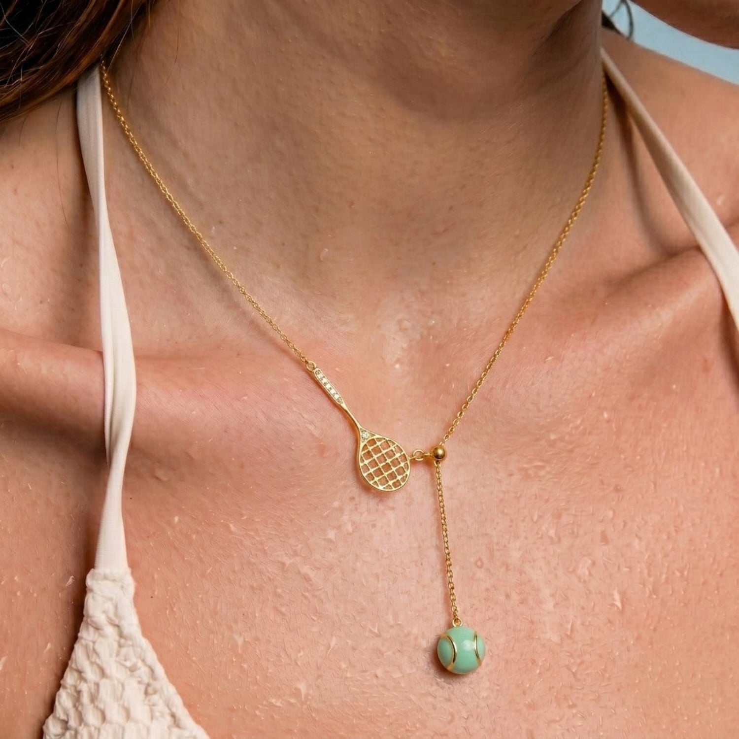 Gold Tennis Racket Lariat Necklace JLTN2006