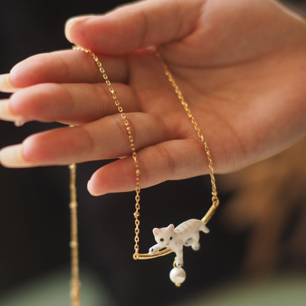 Gold White Cat Pearl Necklace JLTN2008
