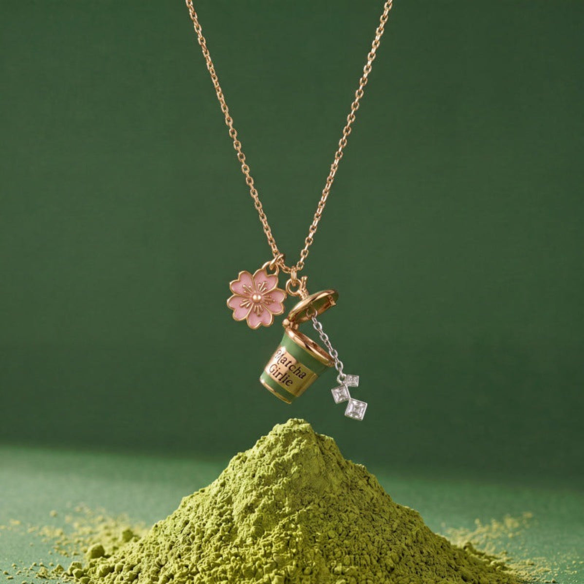 Gold Green Matcha Charm Necklace JLTN2009