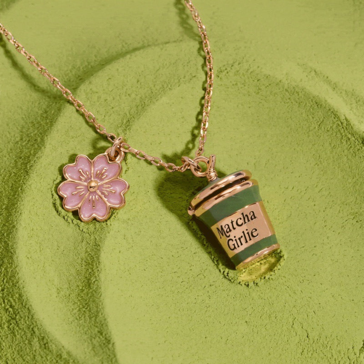 Gold Green Matcha Charm Necklace JLTN2009