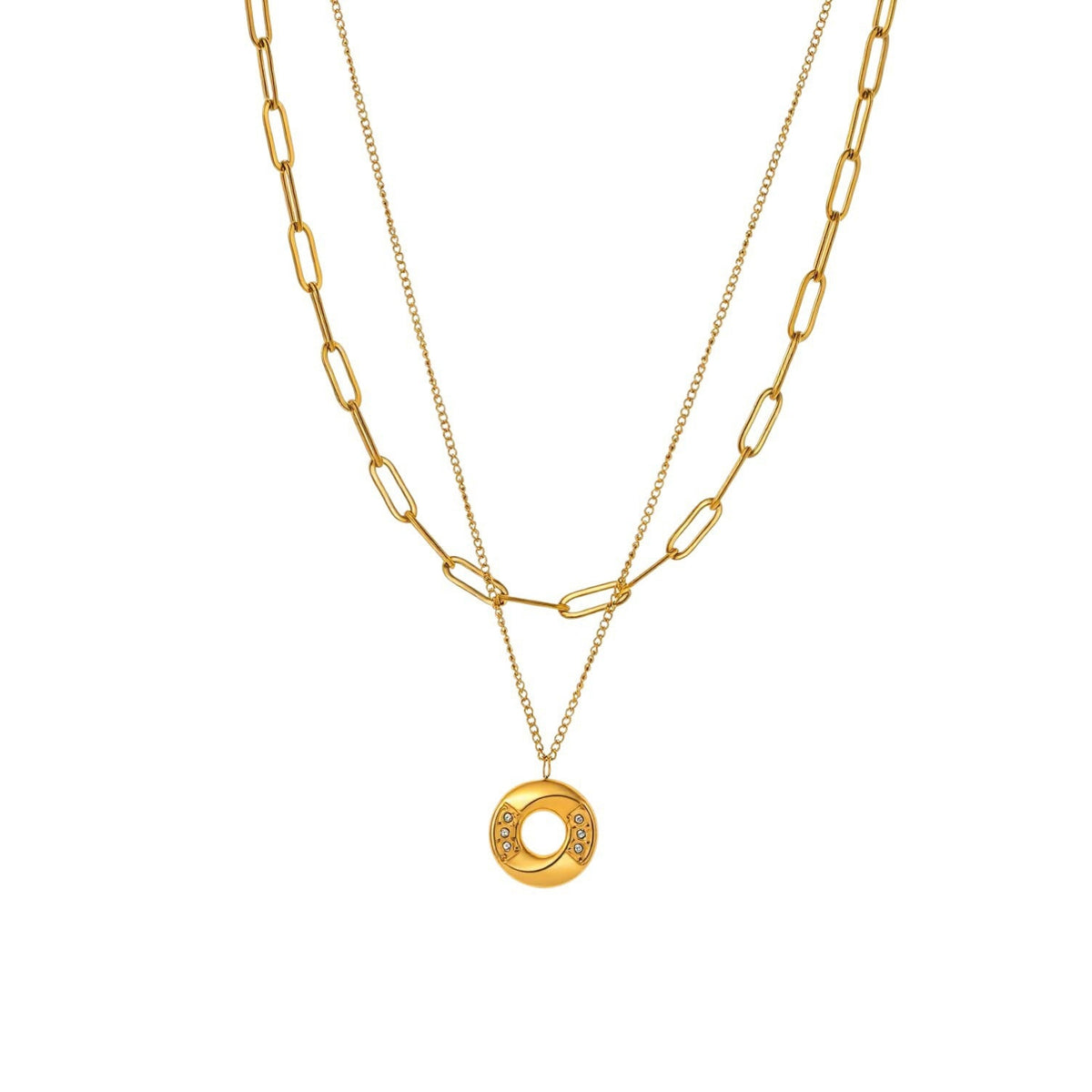 Gold Layered Circle Pendant Necklace JLTN2013