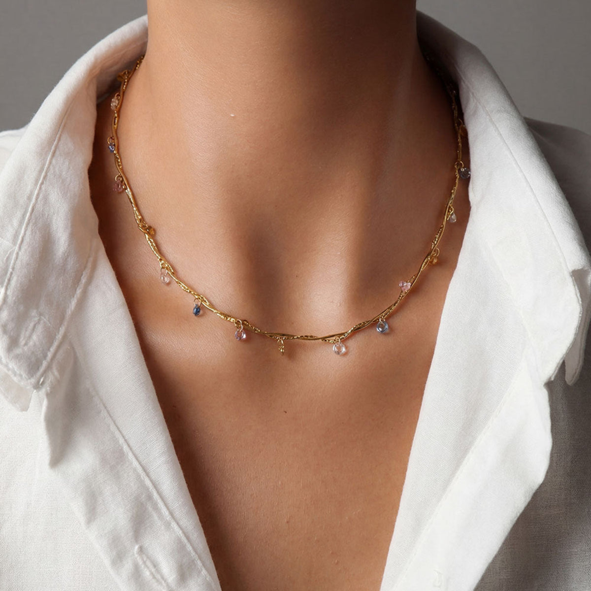 Gold Multicolor Crystal Station Necklace JLTN2021