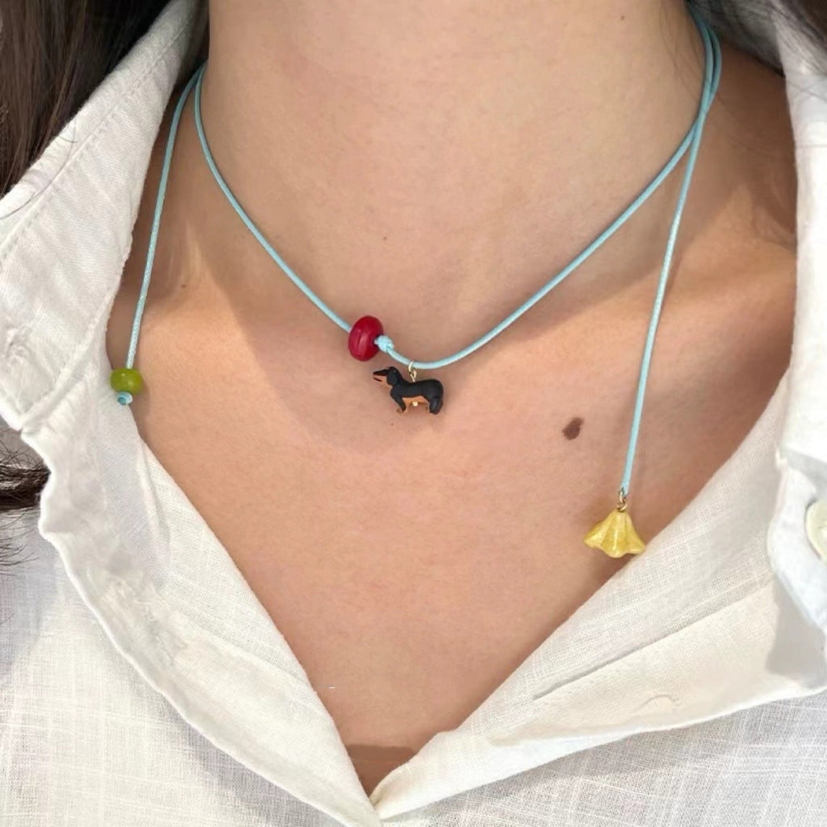 Blue Cord Dachshund Charm Necklace JLTN2022